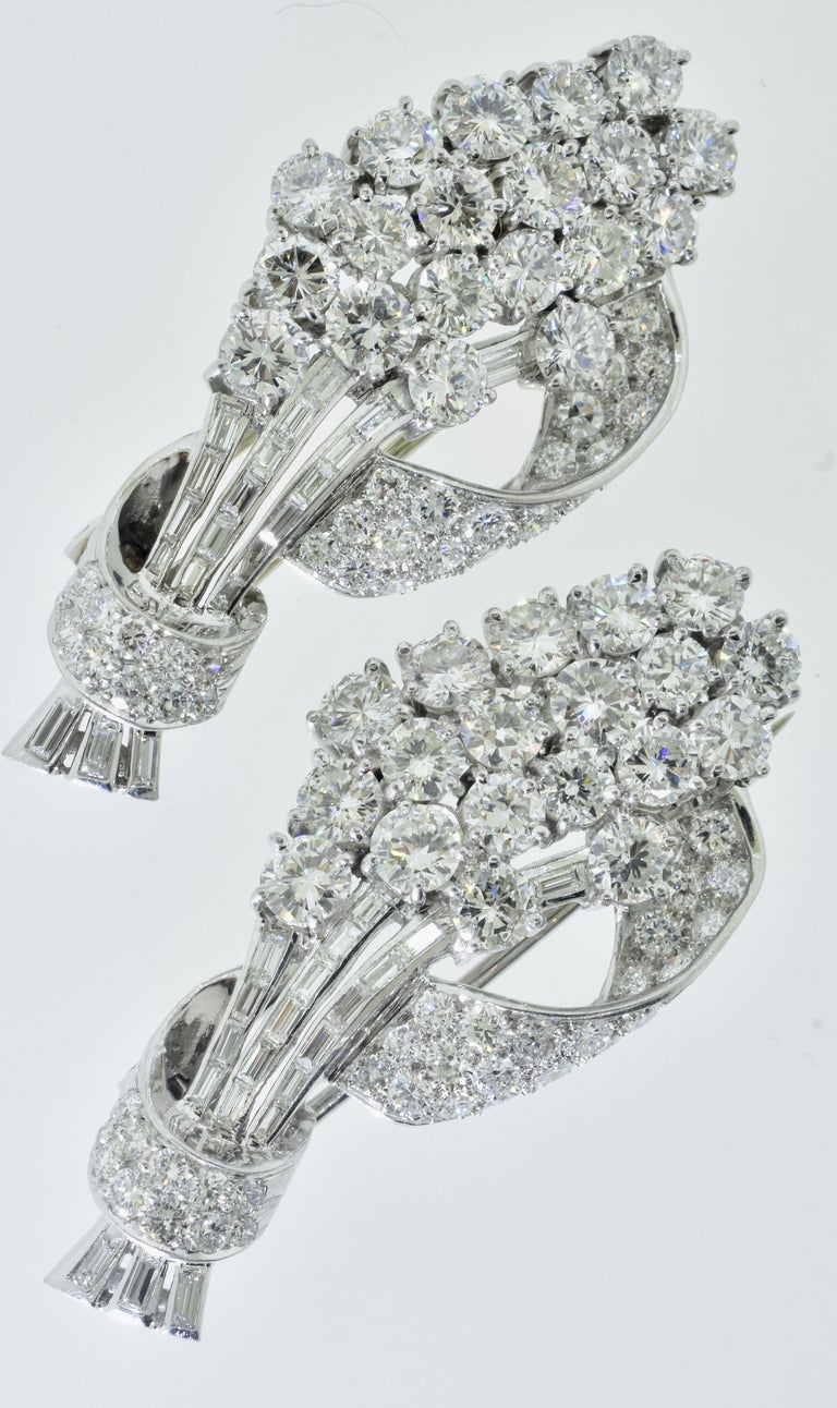 Art Deco Diamond and Platinum Double Clip Brooch, c. 1930 For Sale at ...