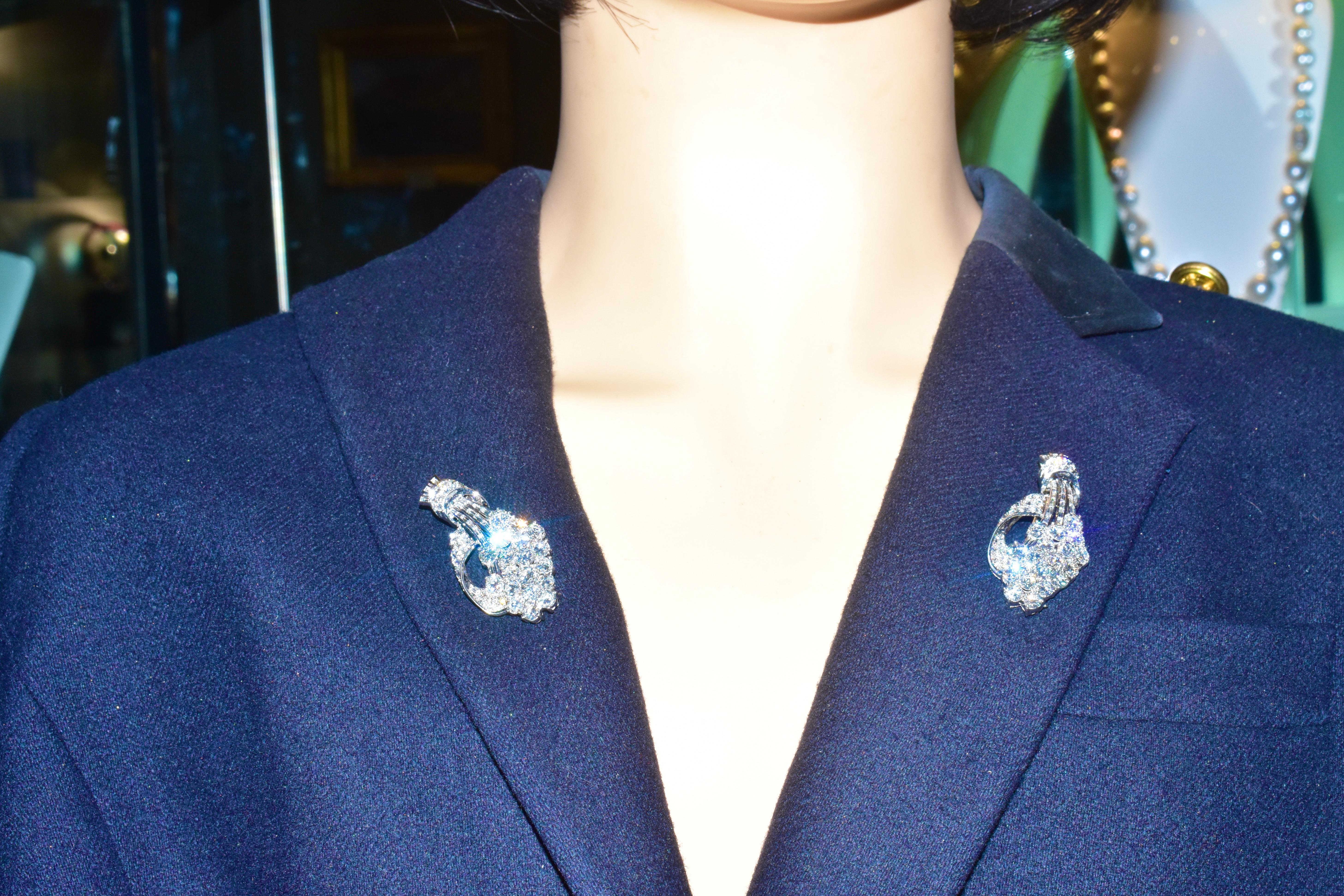 Art Deco Diamond and Platinum Double Clip Brooch, c. 1930 1