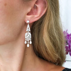 Art Deco Diamond and Platinum Drop Earrings, Circa 1920, 7.00 Carats