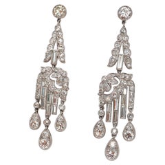 Art Deco Diamond and Platinum Drop Earrings, Circa 1920, 7.00 Carats