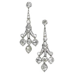 Antique Art Deco Diamond and Platinum Drop Earrings, Circa 1920
