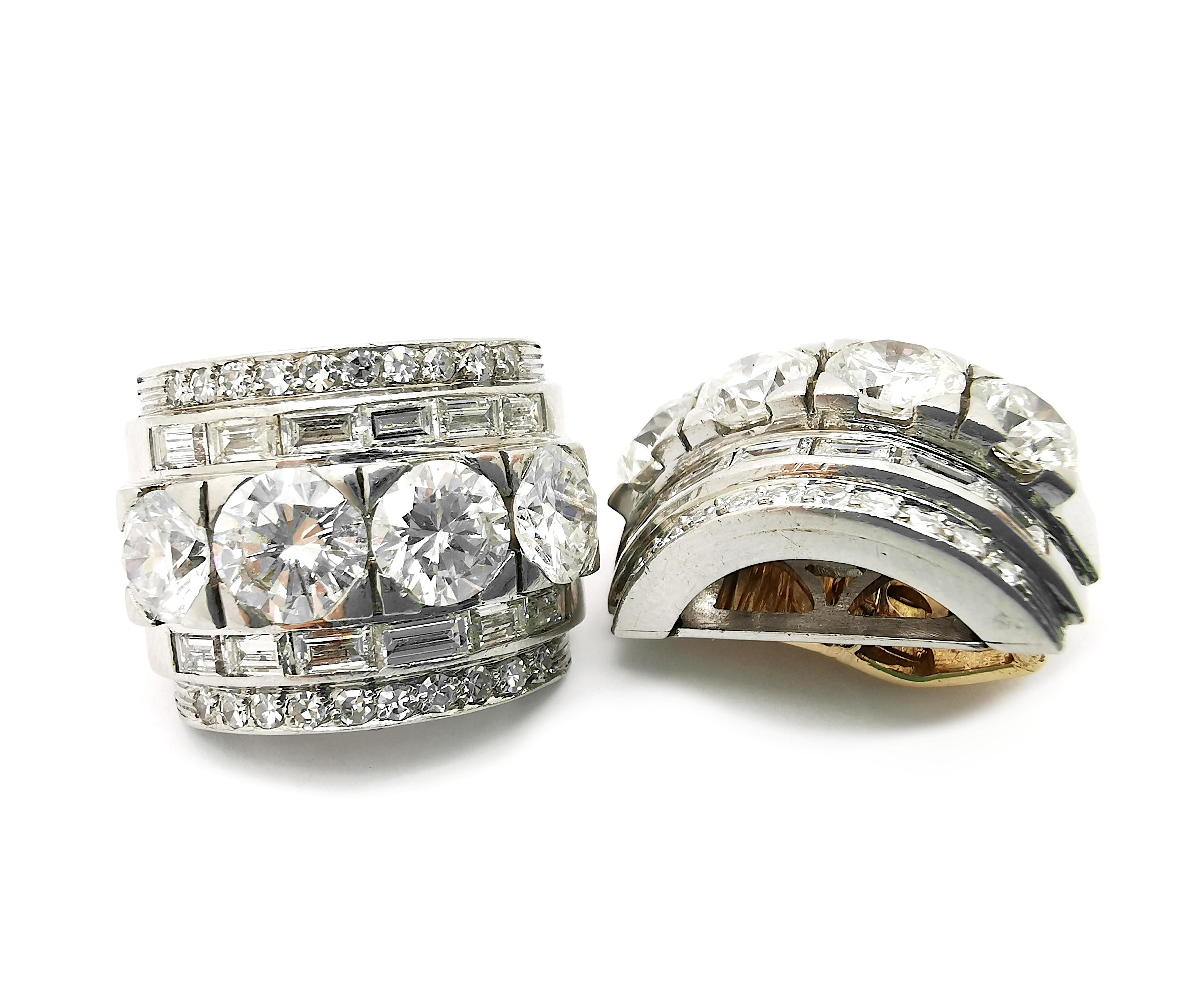 Taille ronde Boucles d'oreilles Art déco en diamant et platine, Circa 1940 en vente