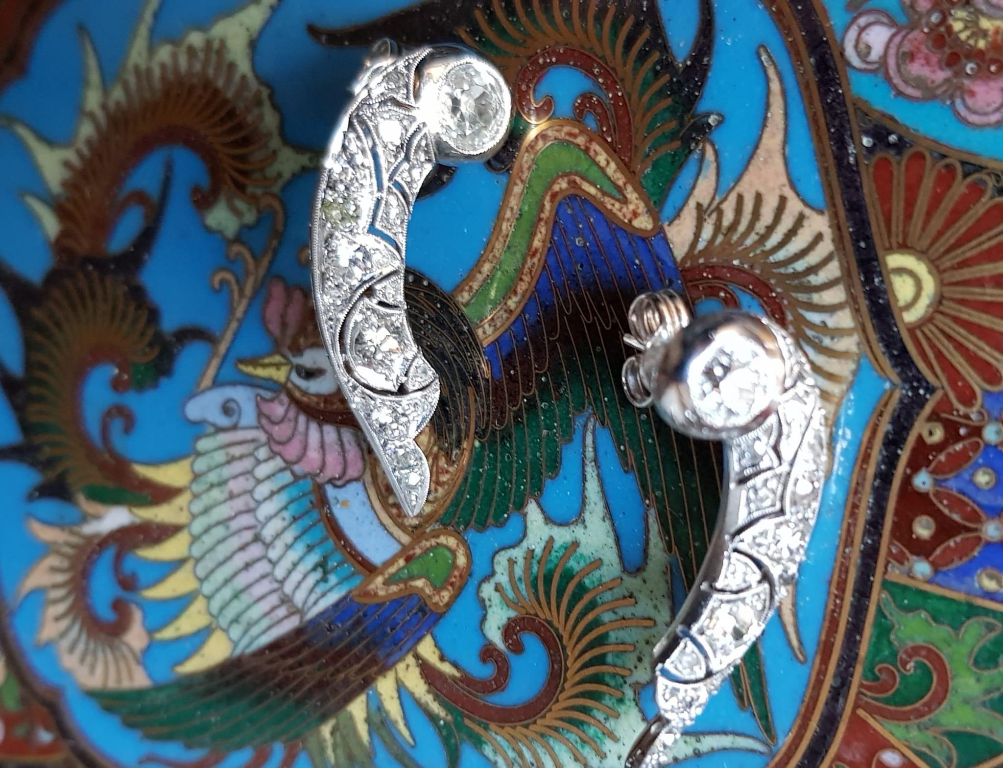 Old European Cut Art - Deco Diamond and Platinum Earrings (Climbing or Up & Down) For Sale