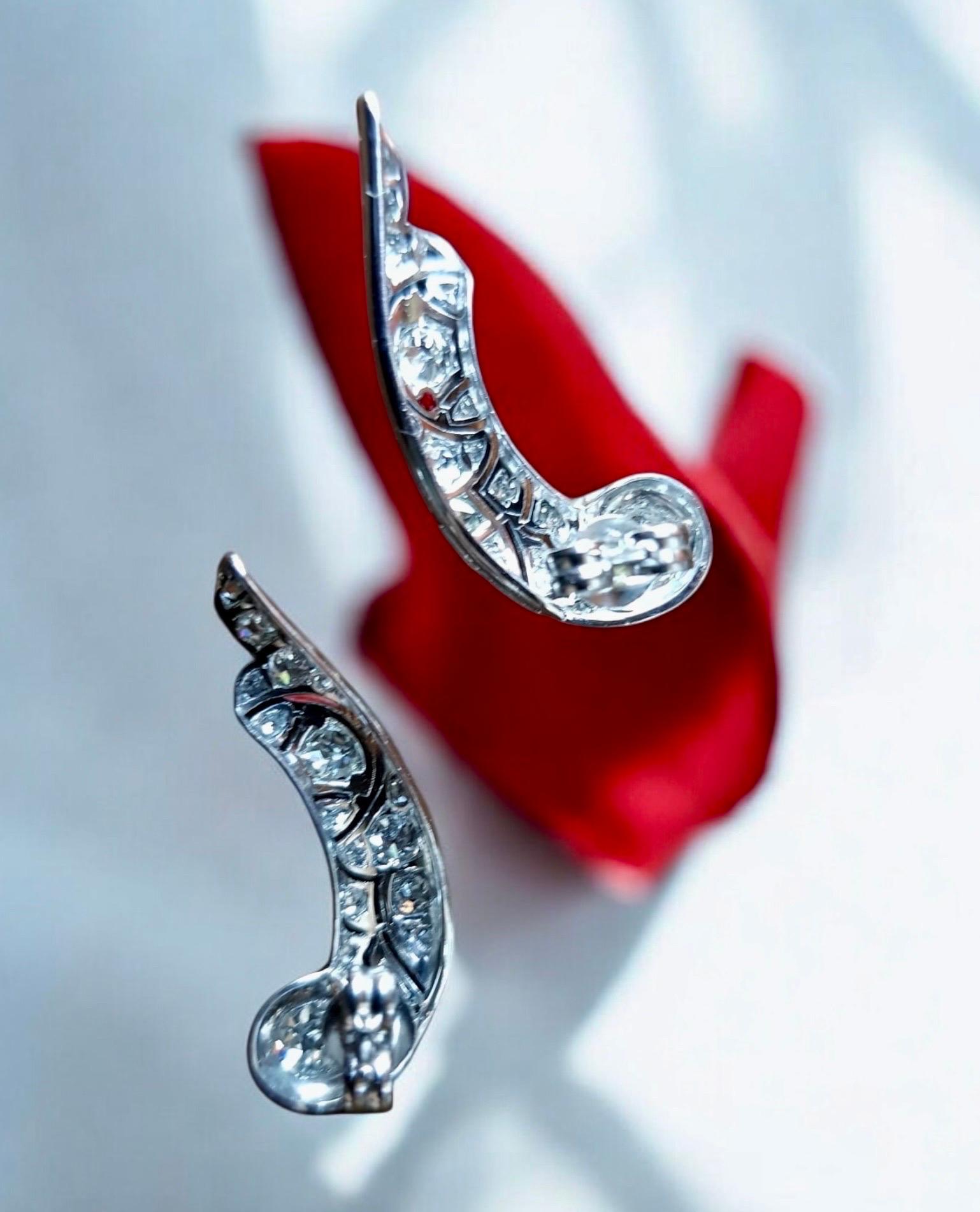 Women's or Men's Art - Deco Diamond and Platinum Earrings (Climbing or Up & Down) For Sale