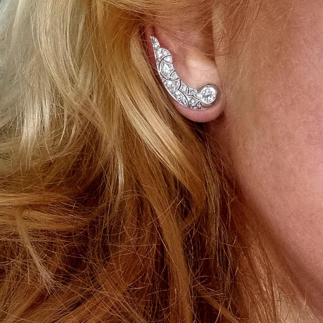 Art - Deco Diamond and Platinum Earrings (Climbing or Up & Down) For Sale 2