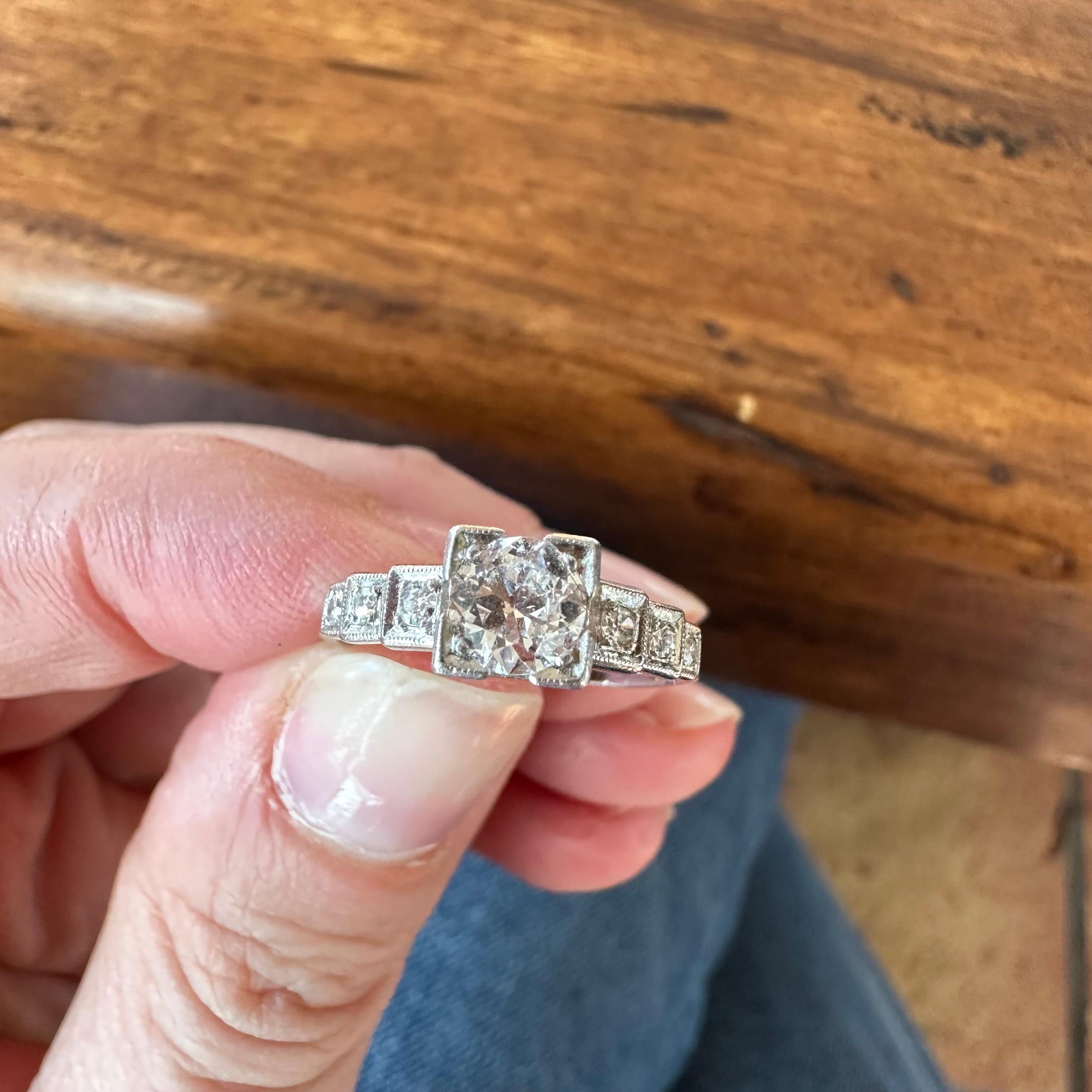 Art Deco Diamond and Platinum Engagement Ring  For Sale 5