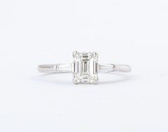 Art Deco Emerald Cut 1.07carat Diamond Engagement Ring with Baguettes GIA cert