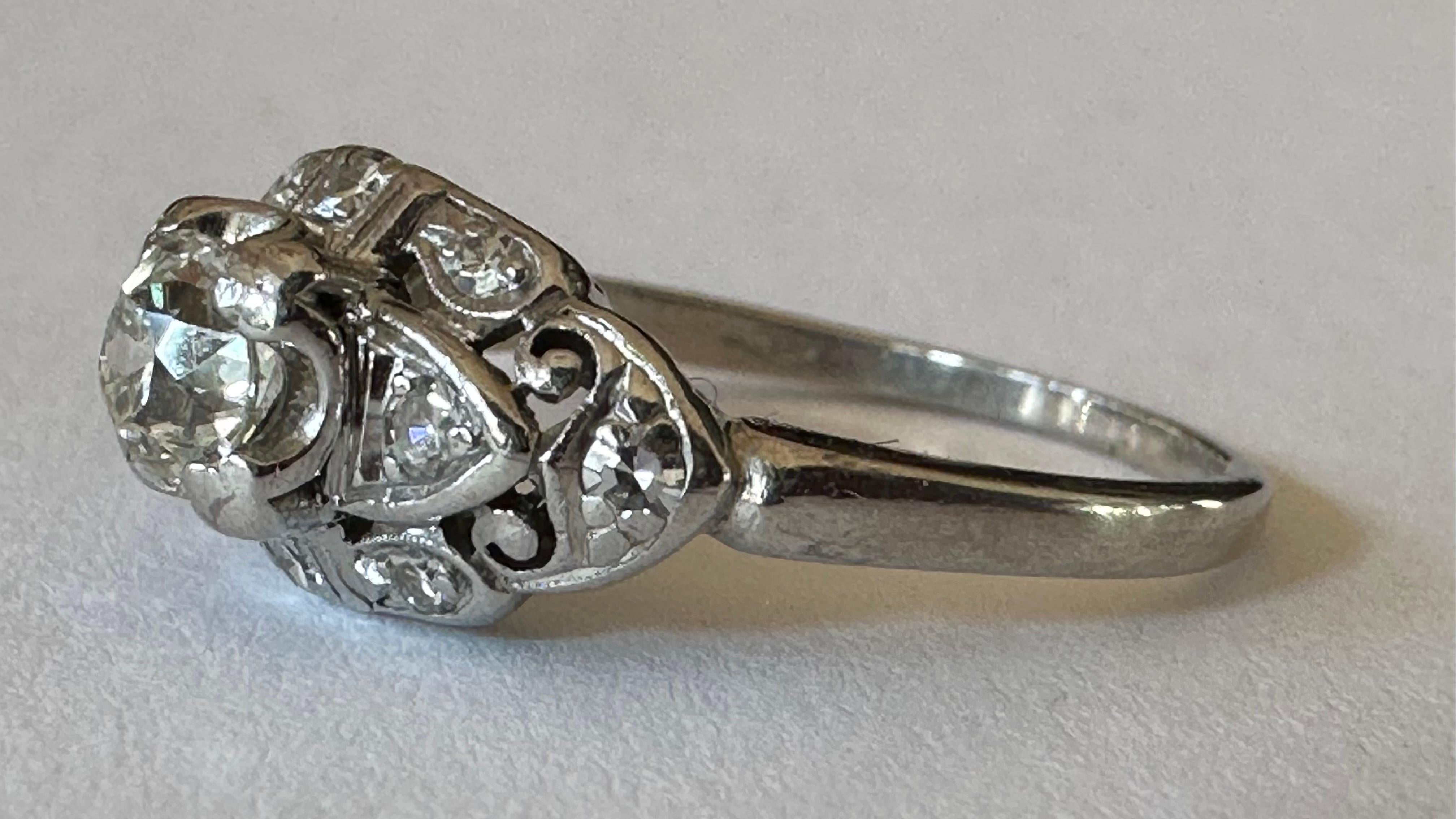 Old European Cut Art Deco Diamond and Platinum Engagement Ring  For Sale