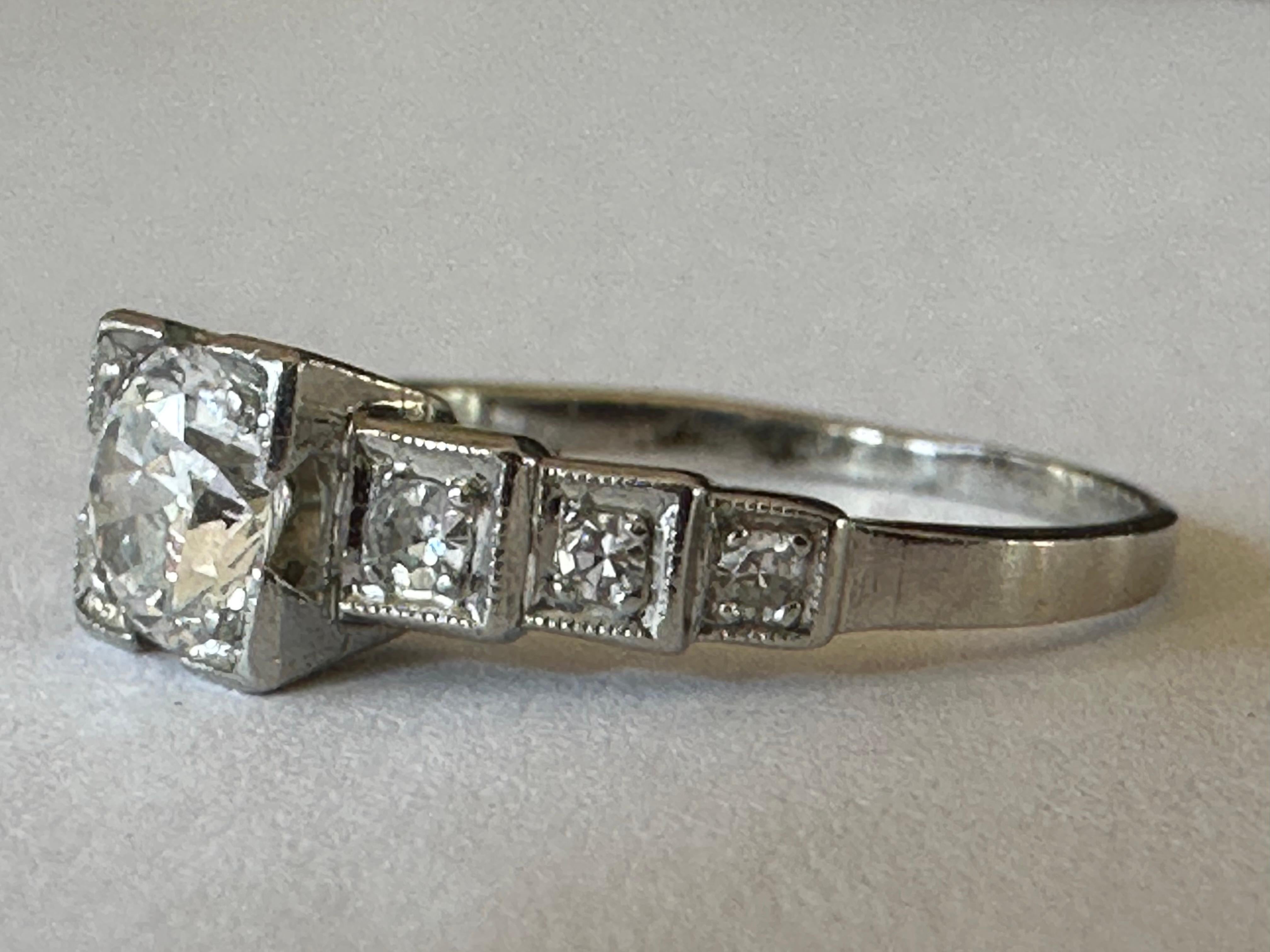 Old European Cut Art Deco Diamond and Platinum Engagement Ring  For Sale
