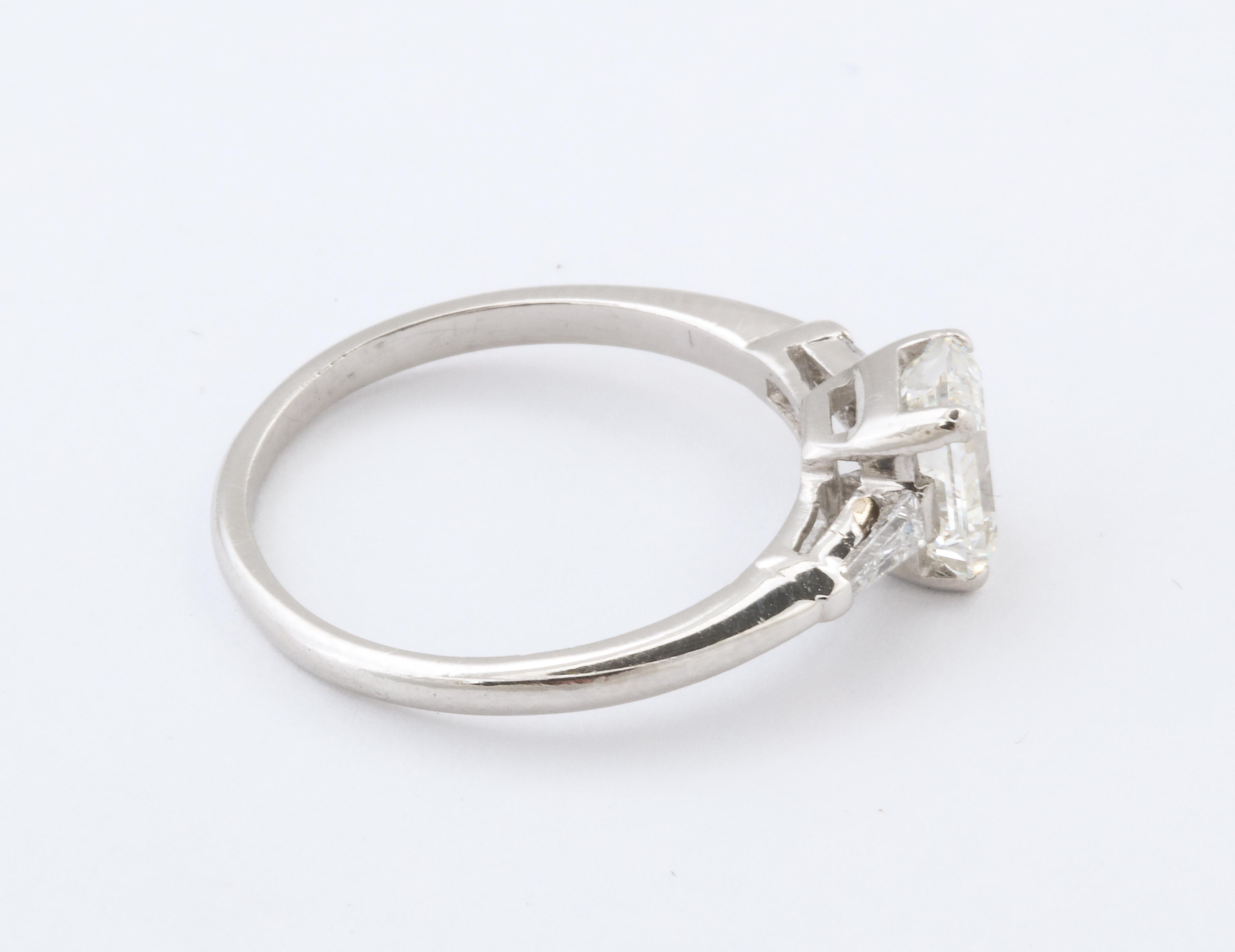 Women's Art Deco Emerald Cut 1.07carat Diamond Engagement Ring with Baguettes GIA cert For Sale
