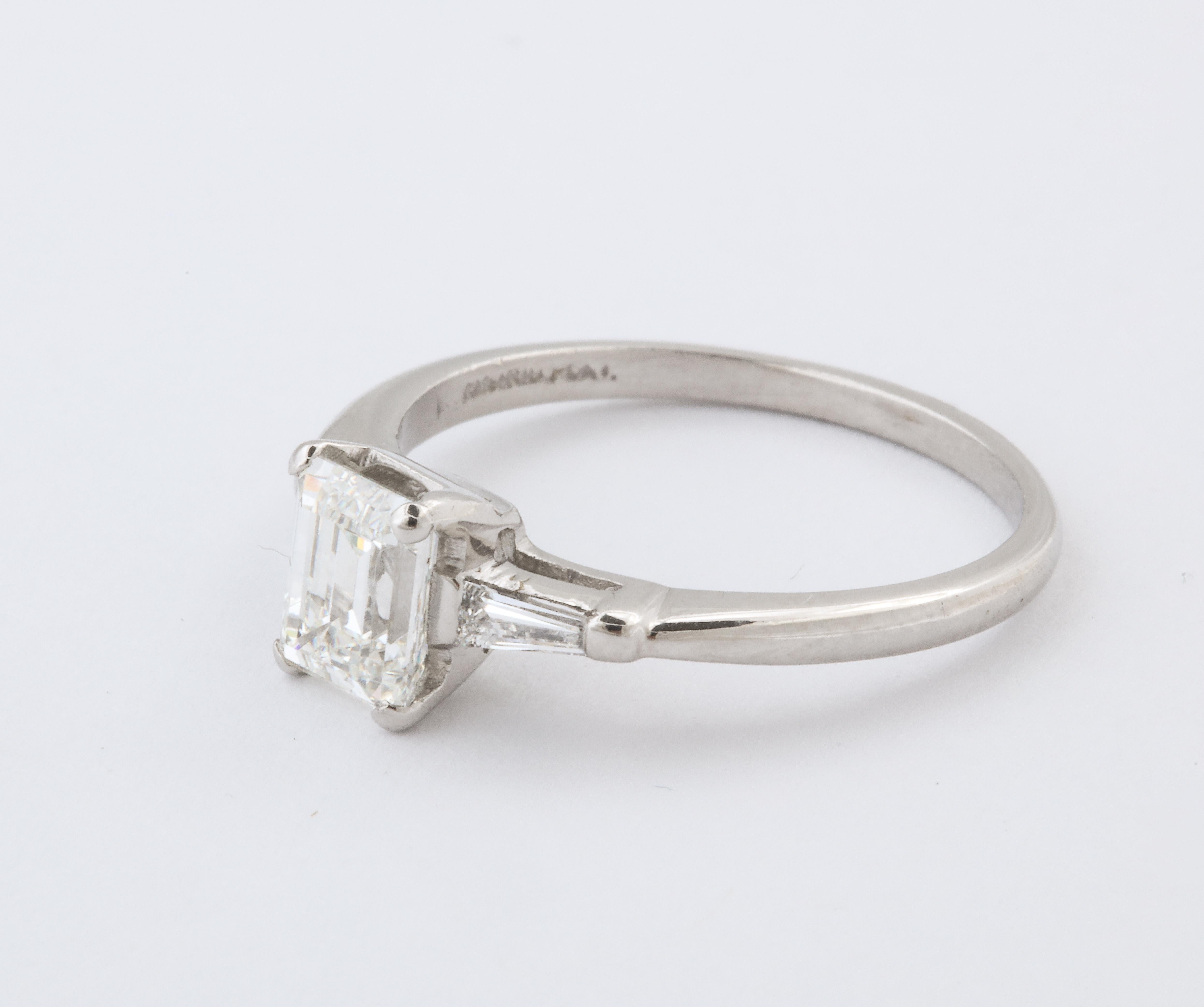 Art Deco Emerald Cut 1.07carat Diamond Engagement Ring with Baguettes GIA cert For Sale 3