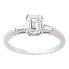Art Deco Emerald Cut 1.07carat Diamond Engagement Ring with Baguettes GIA cert