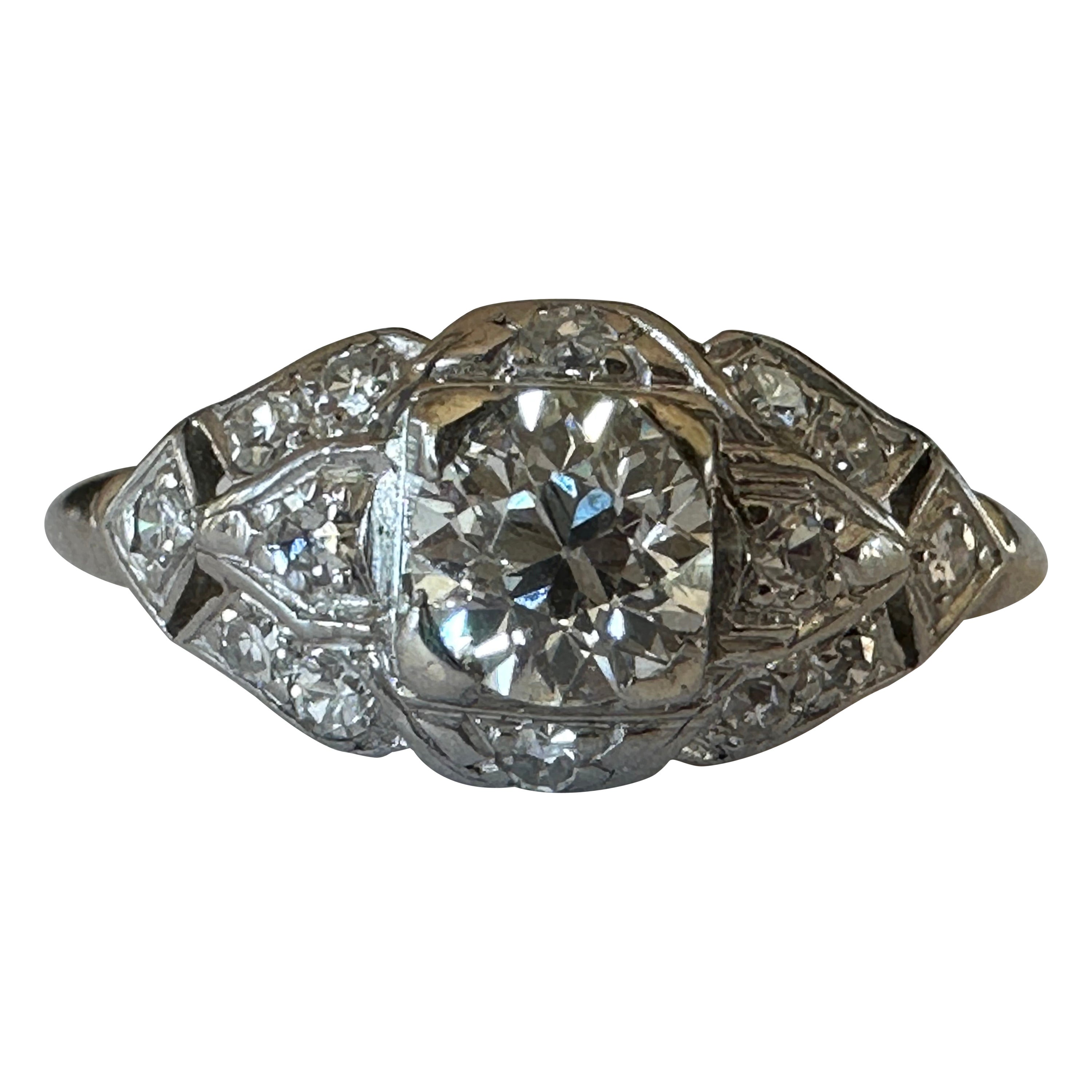 Bague de fiançailles Art déco en platine et diamants