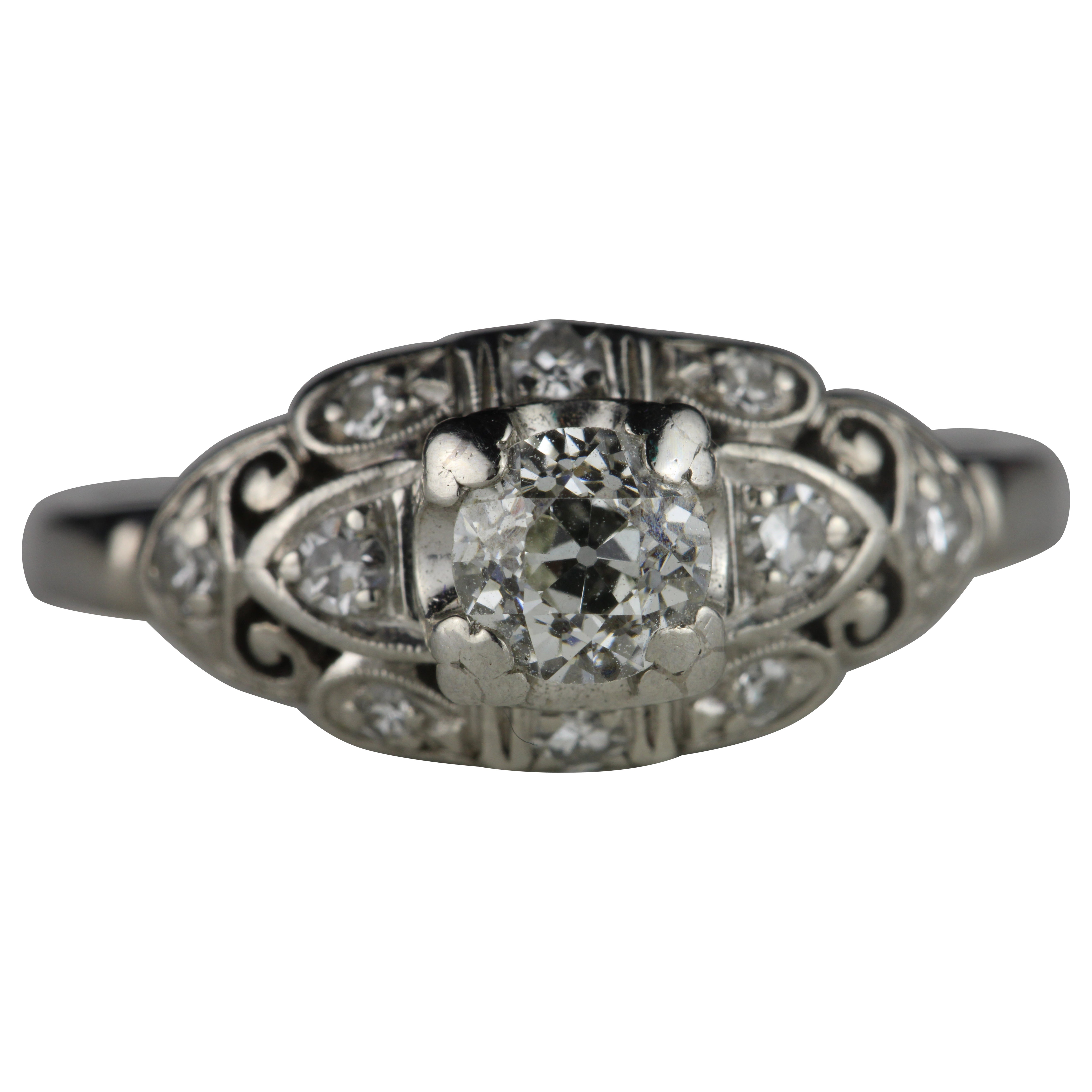Art Deco Diamant und Platin Verlobungsring im Angebot