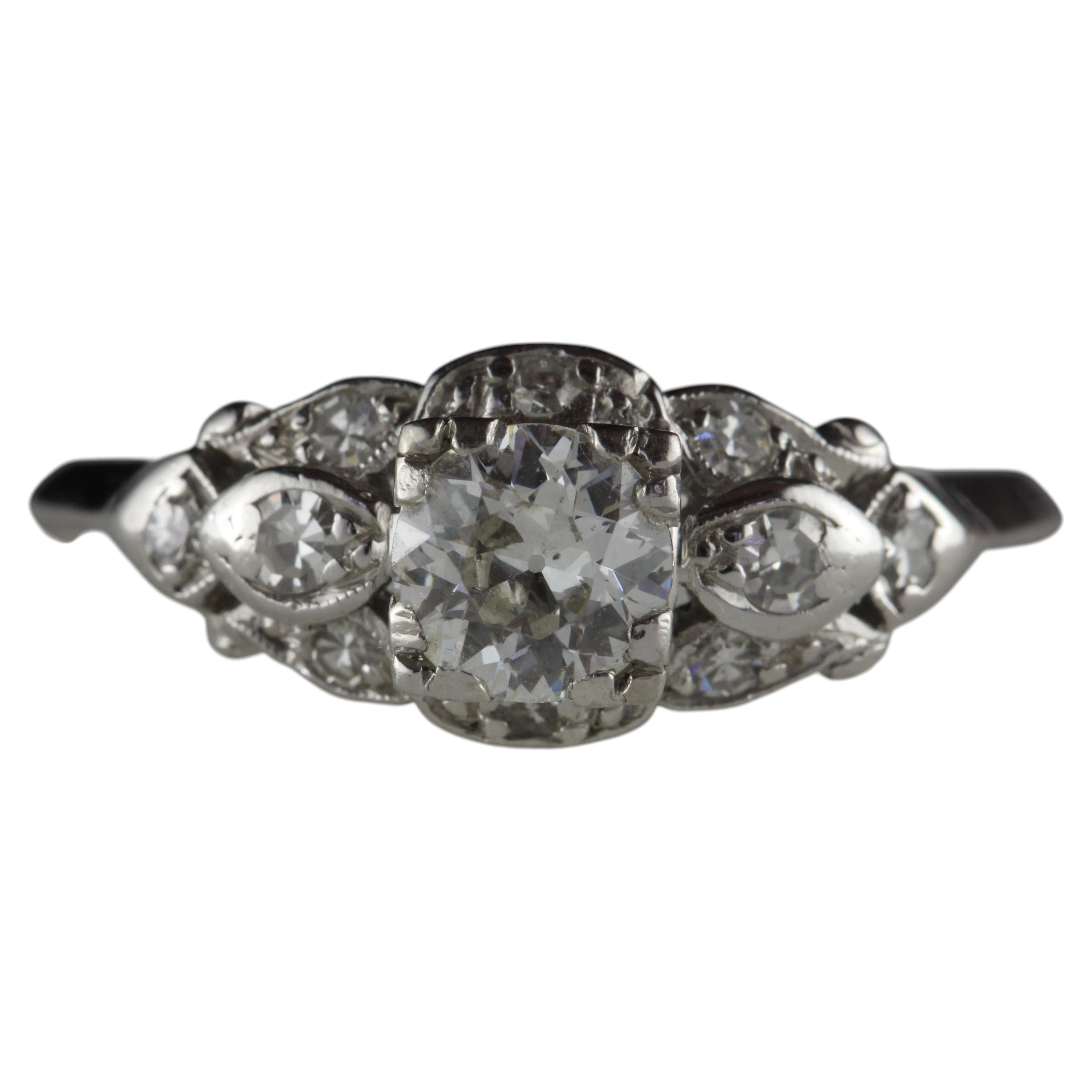 Art Deco Diamond and Platinum Engagement Ring For Sale