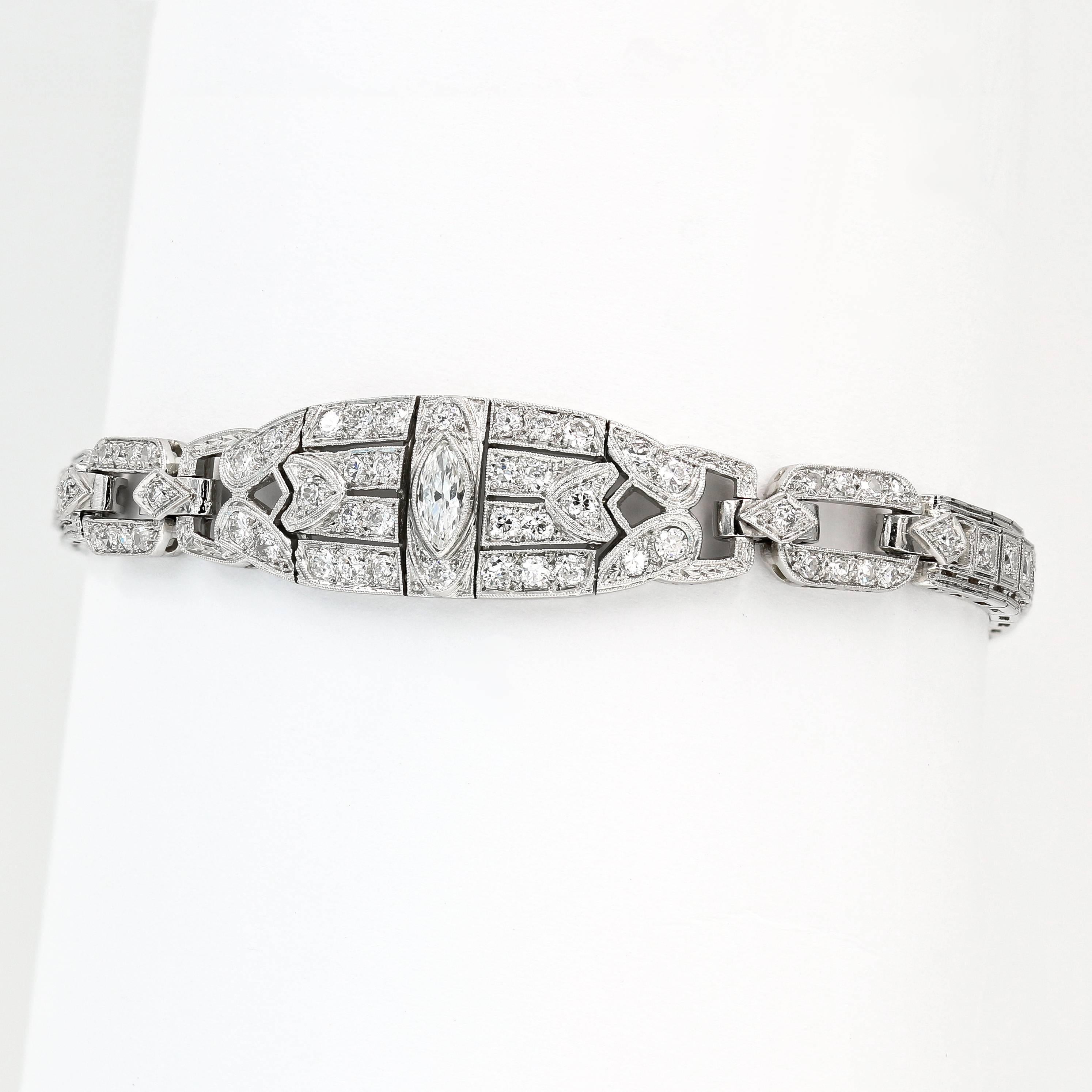 Women's Art Deco Diamond and Platinum Estate Bracelet