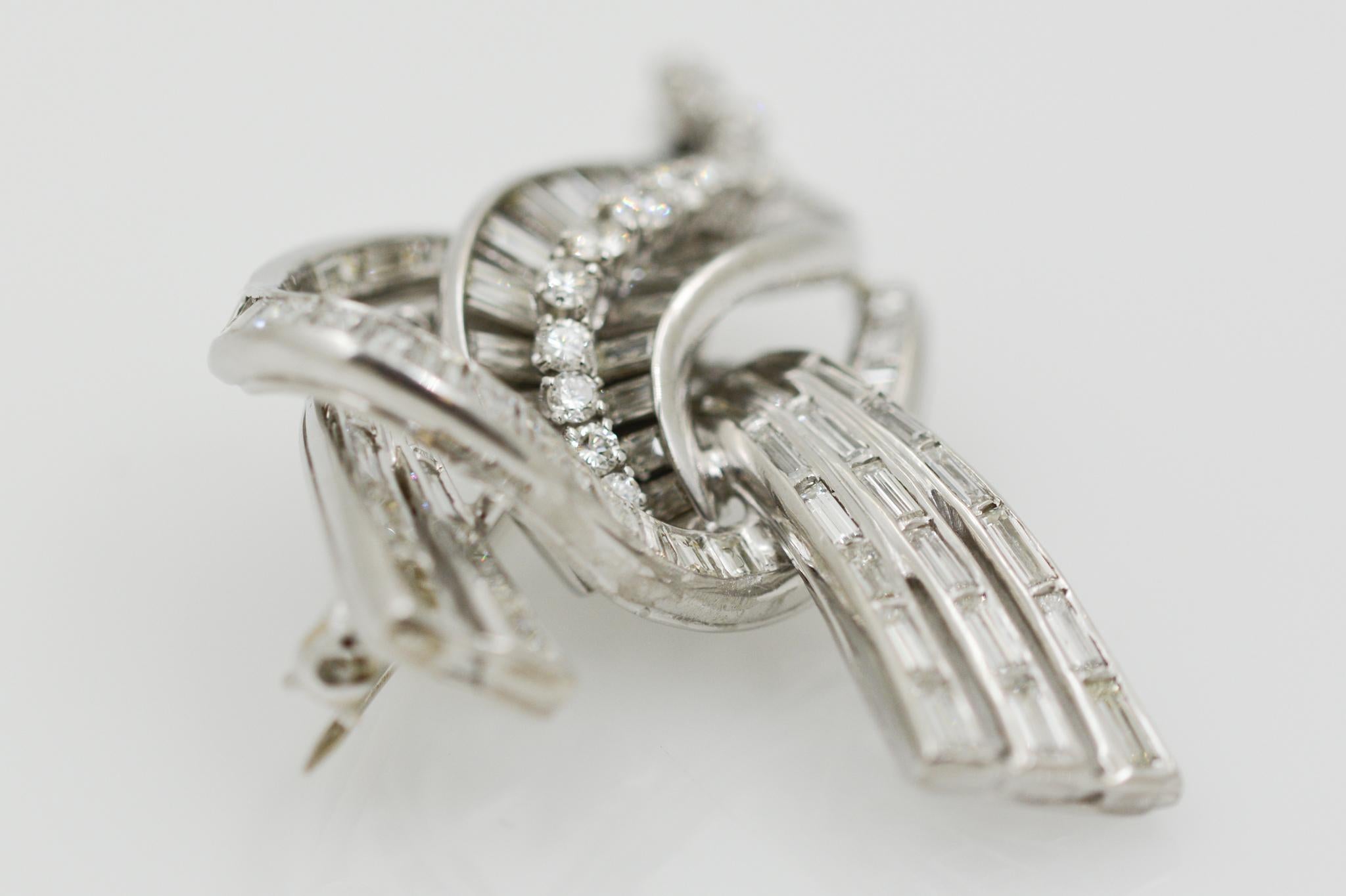 Art Deco Style Diamond and Platinum Knot Pin 1