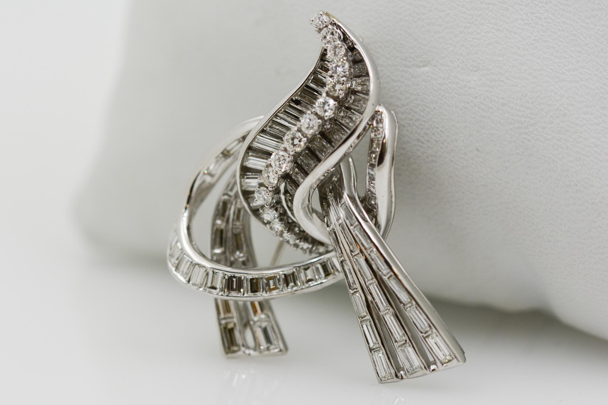 Art Deco Style Diamond and Platinum Knot Pin 2