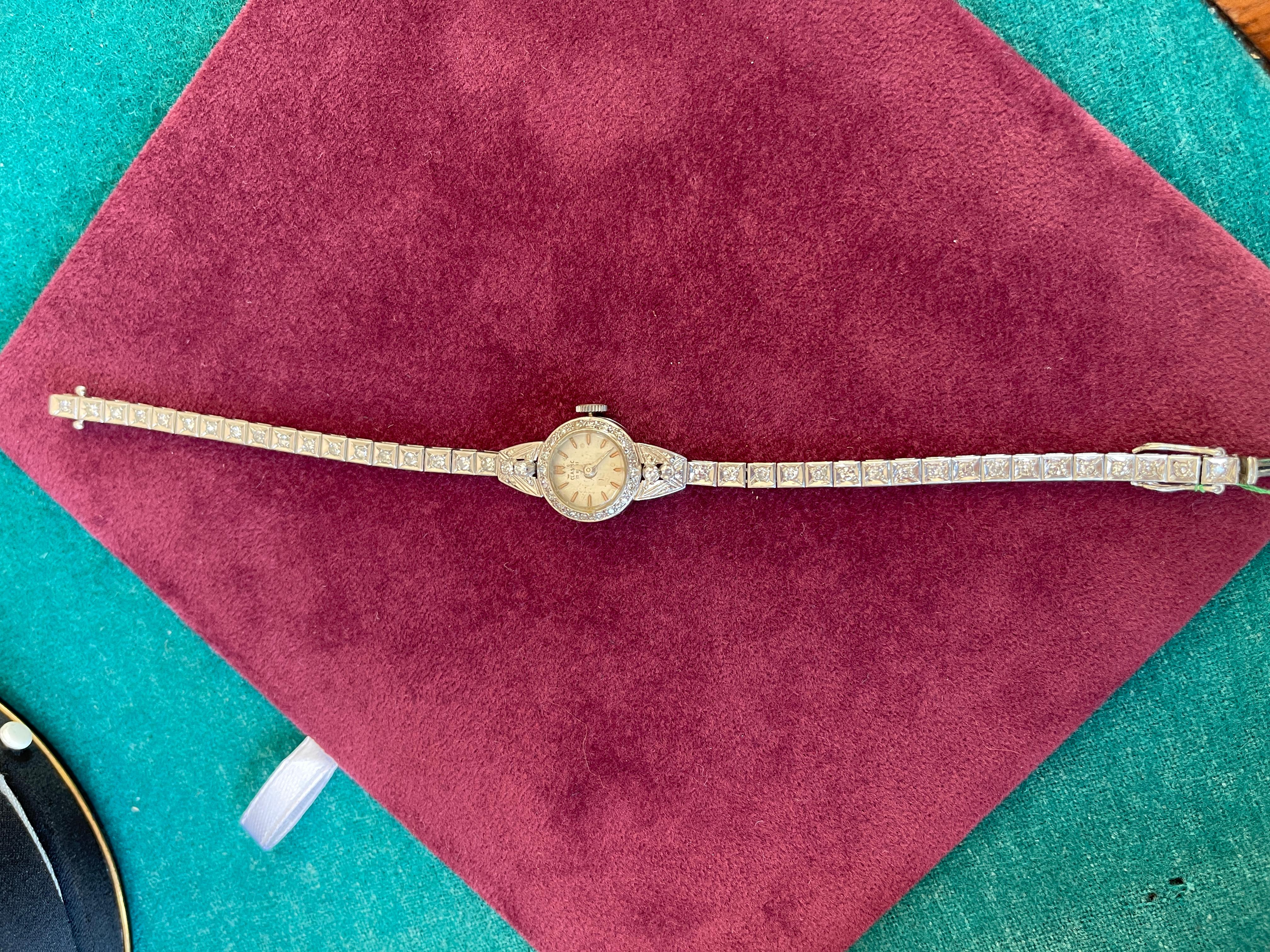 Octagon Cut Art Deco Ladies Diamonds and Platinum Automatic Cocktail Wristwatch  For Sale