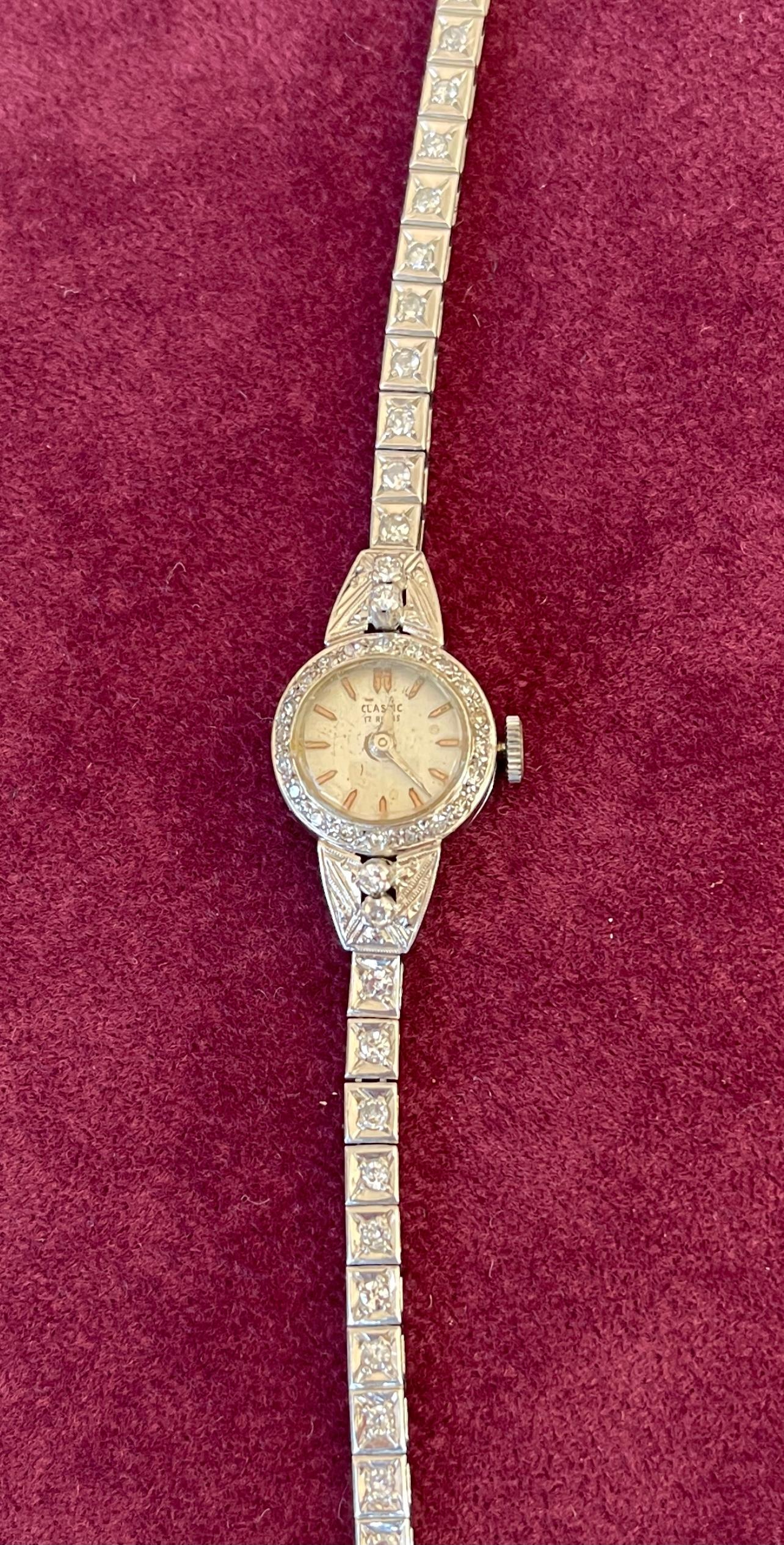 Art Deco Ladies Diamonds and Platinum Automatic Cocktail Wristwatch  For Sale 1