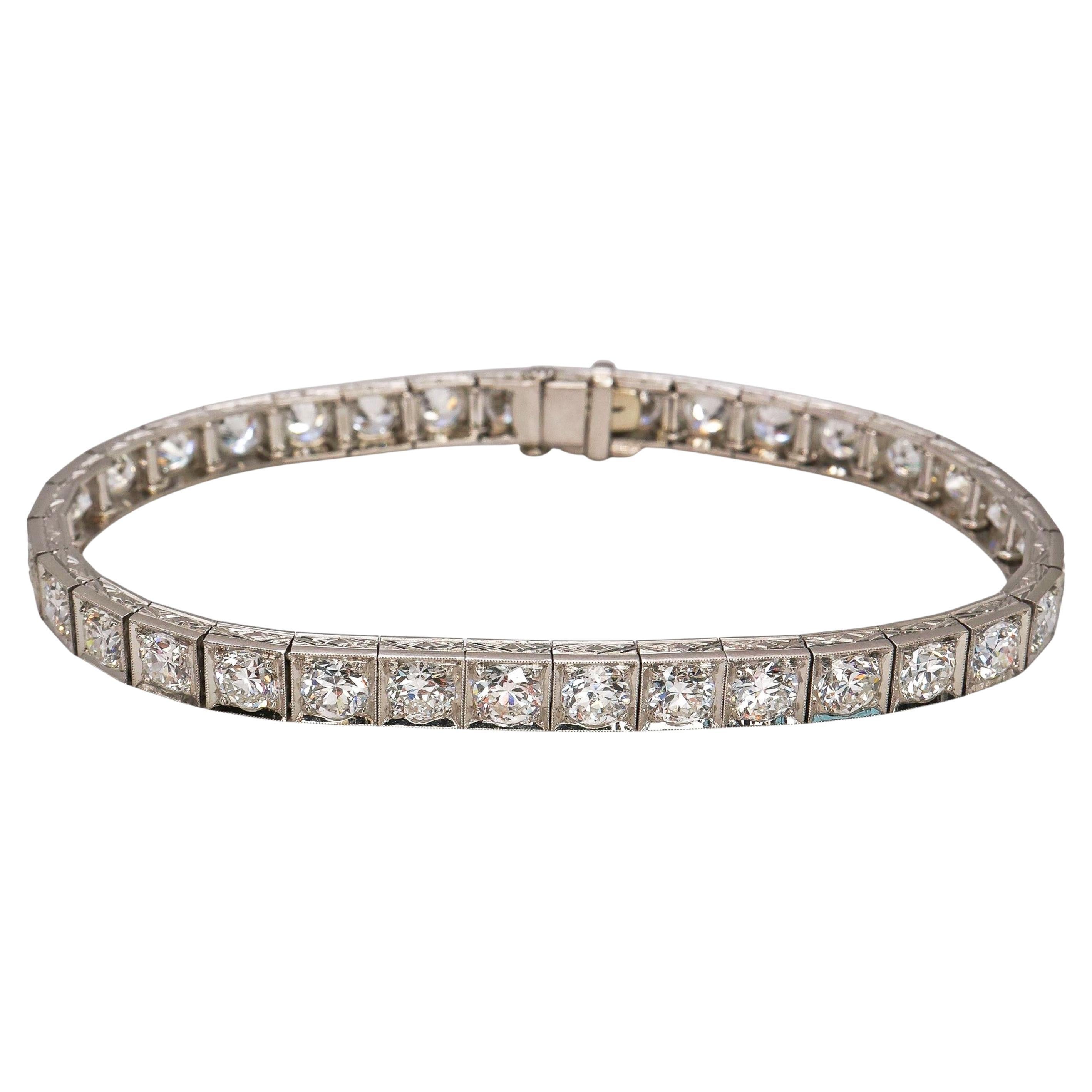 Art Deco Diamond and Platinum Line Bracelet, Circa 1925, 10.20 Carats