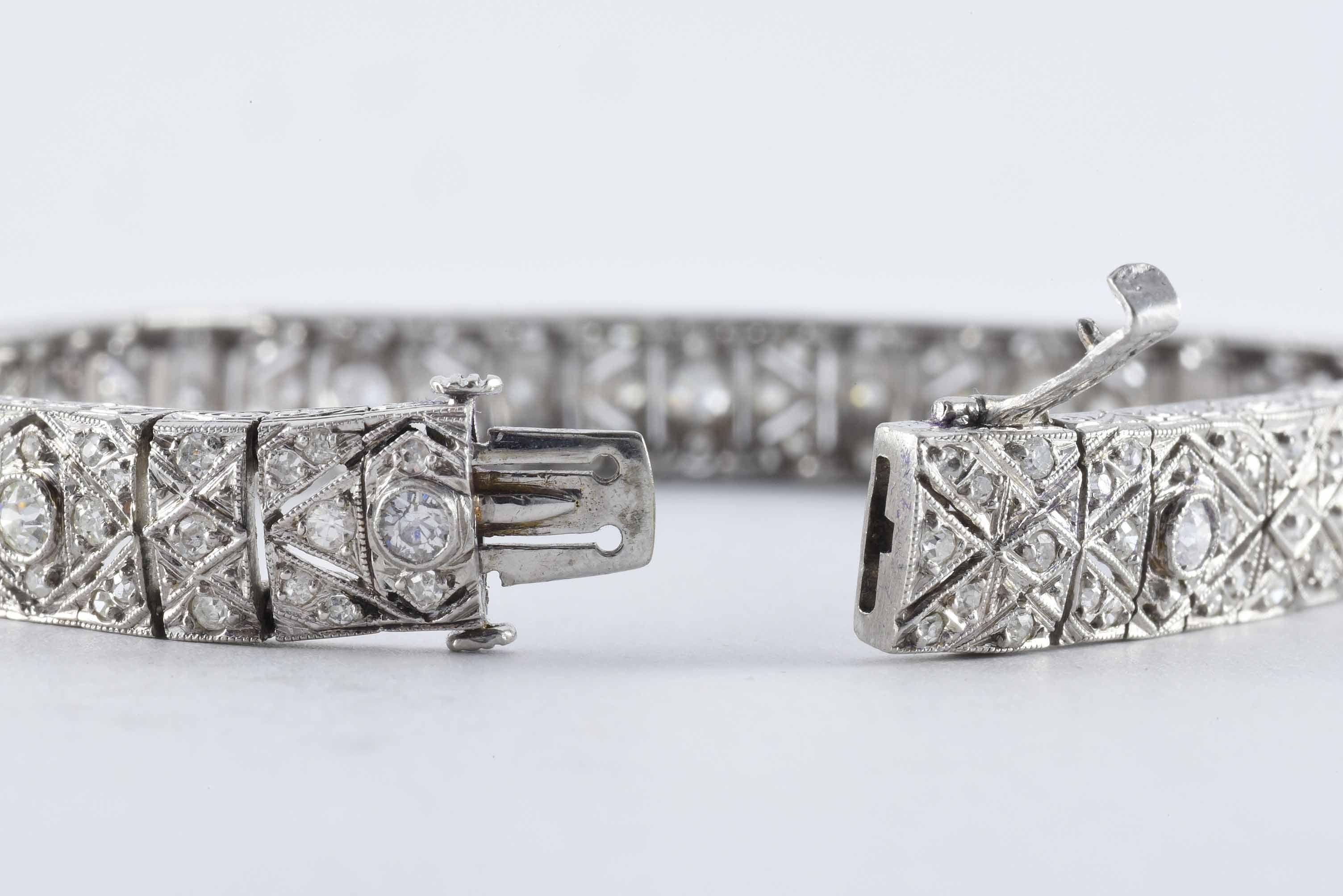 Women's Art Deco Diamond and Platinum Link Bracelet