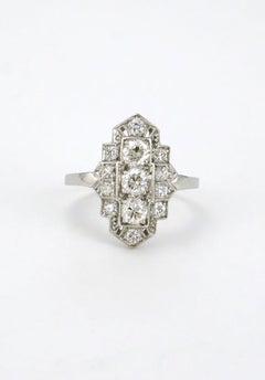 Art Deco Diamond and Platinum Lozenge Plaque Ring, 1940s