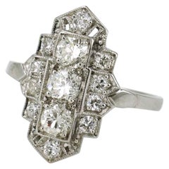 Vintage Art Deco Diamond and Platinum Lozenge Plaque Ring, 1940s