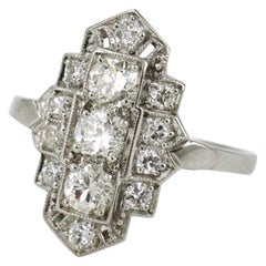 Art Deco Diamond and Platinum Lozenge Plaque Ring, 1940s