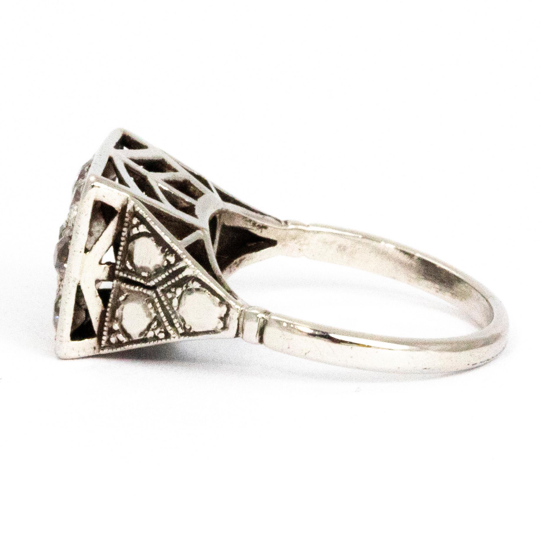 Art Deco Diamond and Platinum Panel Ring In Good Condition For Sale In Chipping Campden, GB