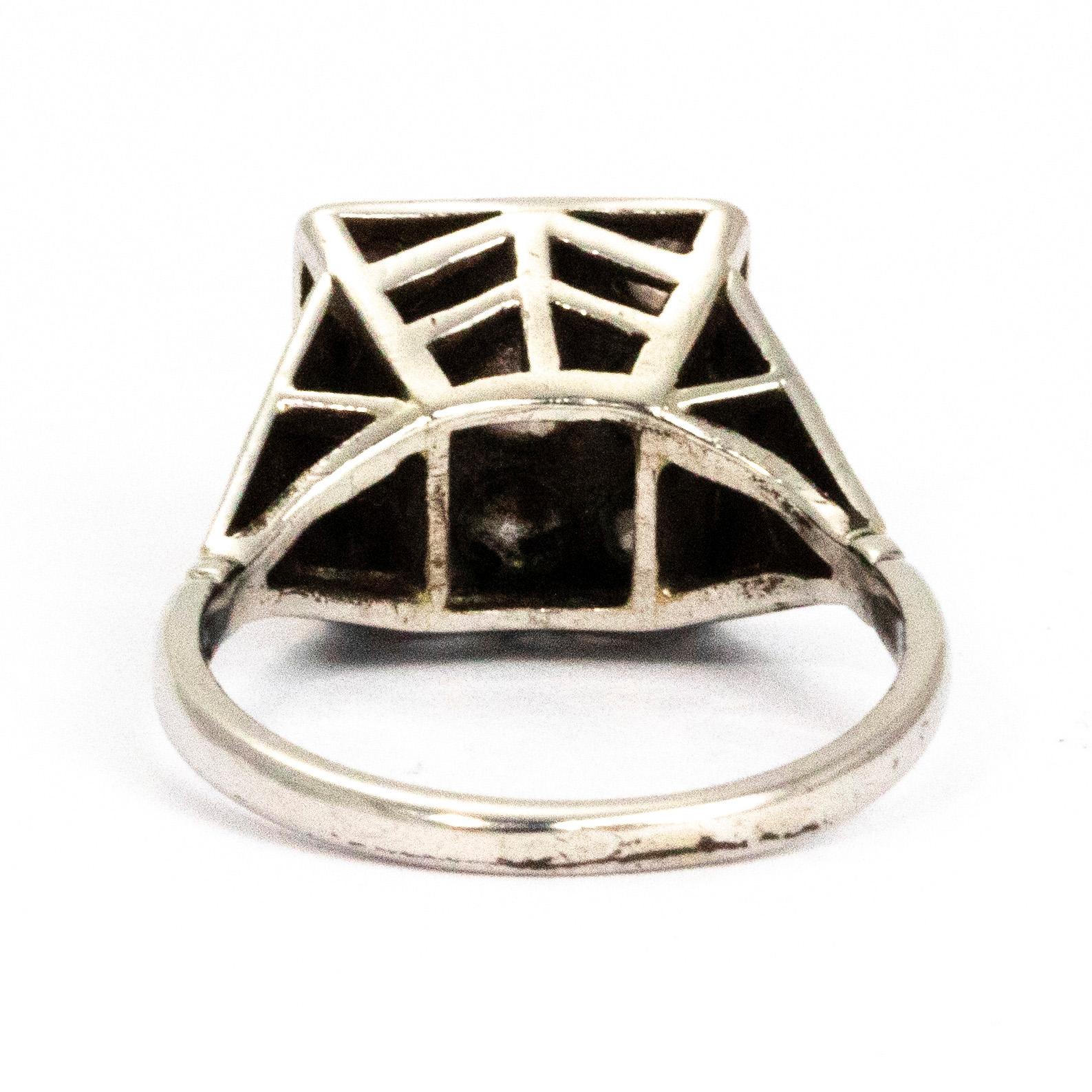 Women's Art Deco Diamond and Platinum Panel Ring For Sale