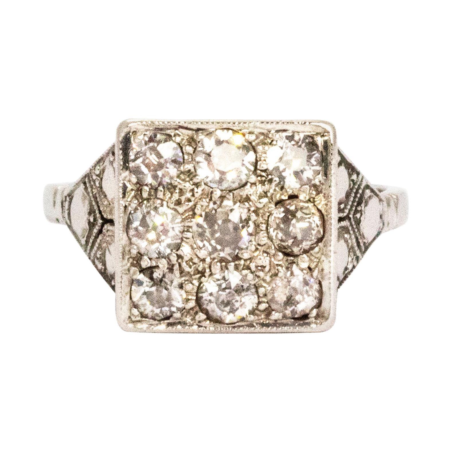 Art Deco Diamond and Platinum Panel Ring