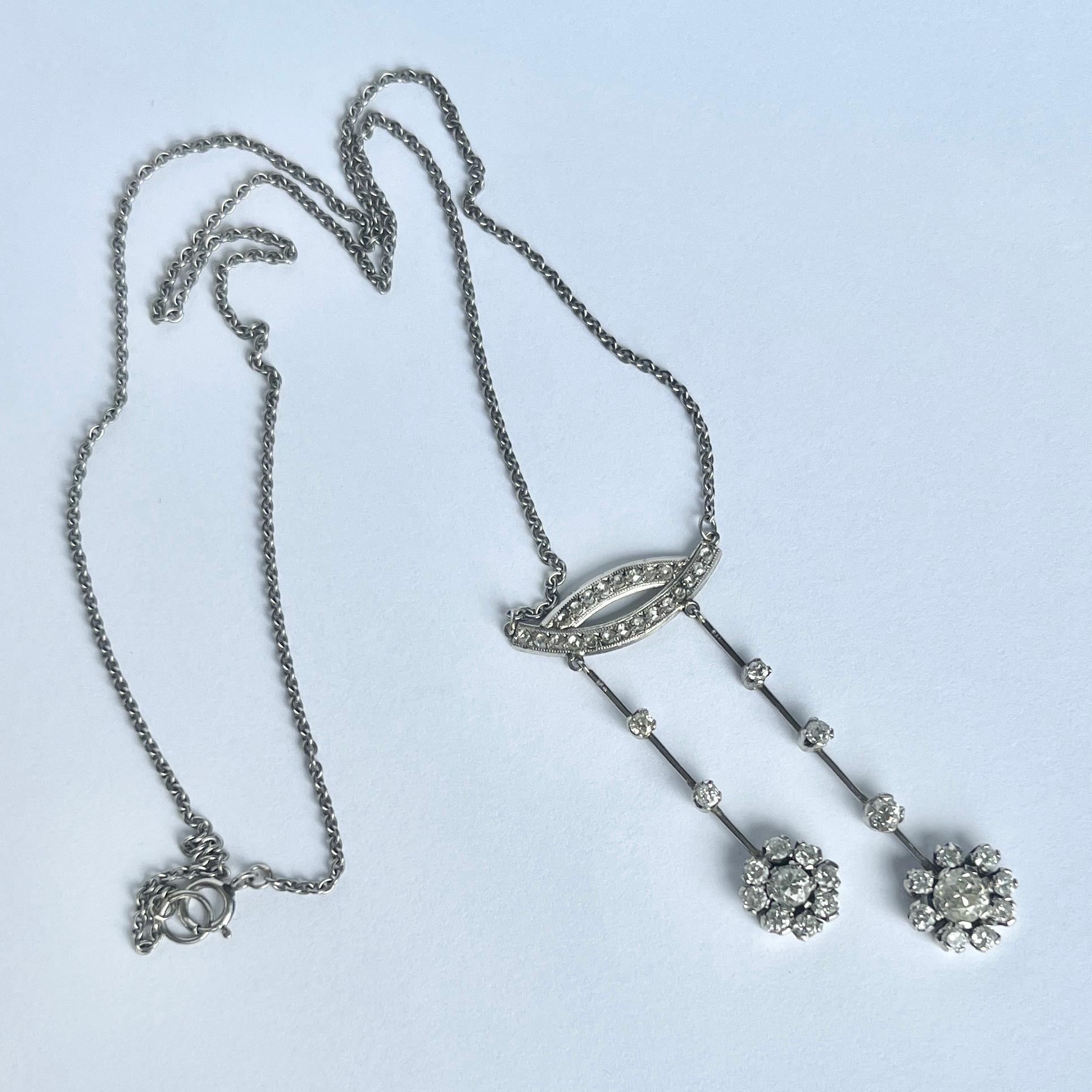 Women's Art Deco Diamond and Platinum Pendant and Chain For Sale