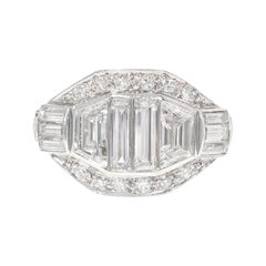 Art Deco Diamond and Platinum Ring Comprising Stones of Various Cuts