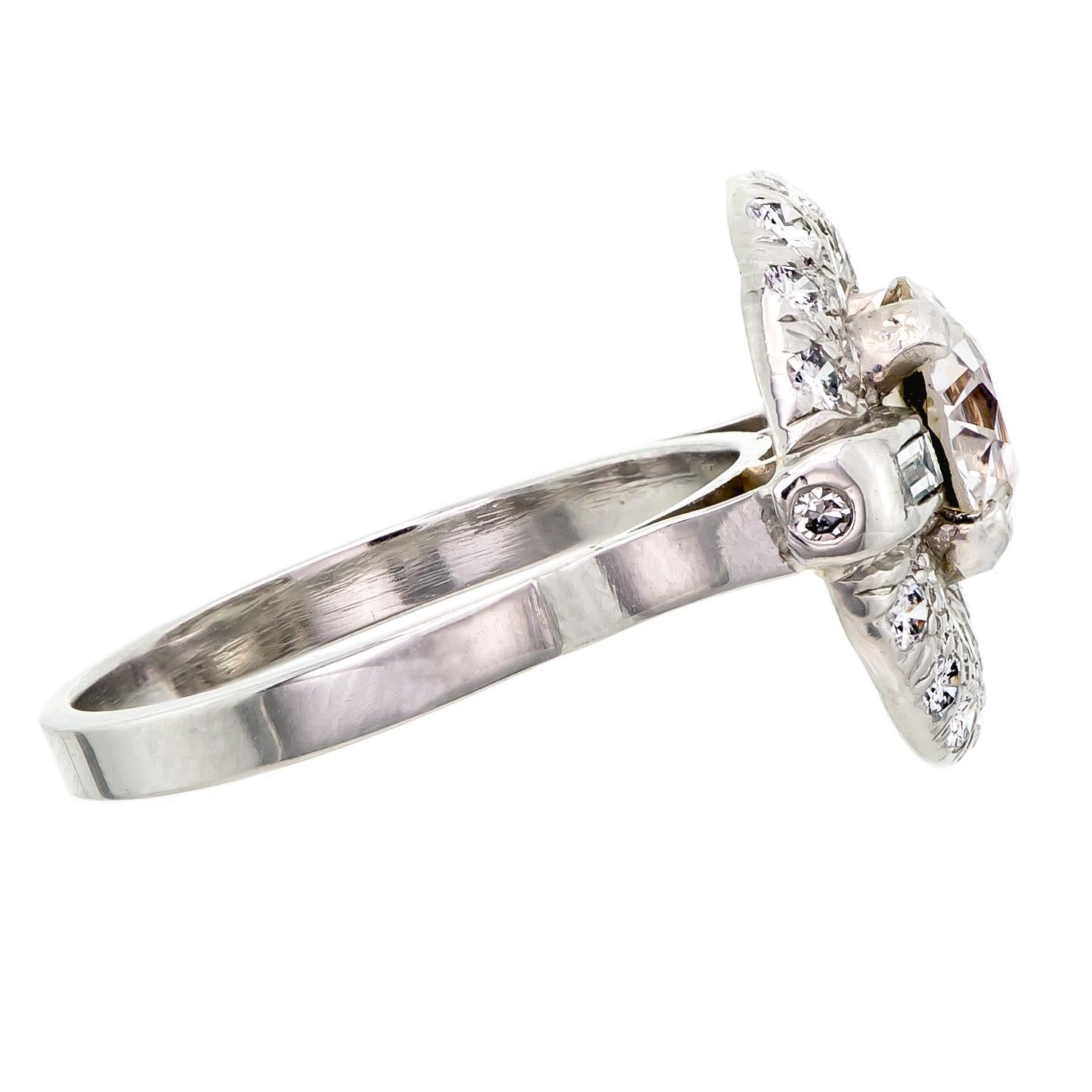 Old European Cut Art Deco Diamond and Platinum Ring Engagement Ring For Sale