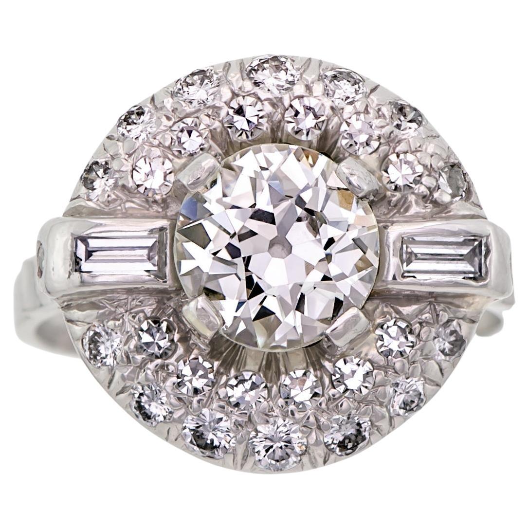 Art Deco Diamond and Platinum Ring Engagement Ring For Sale