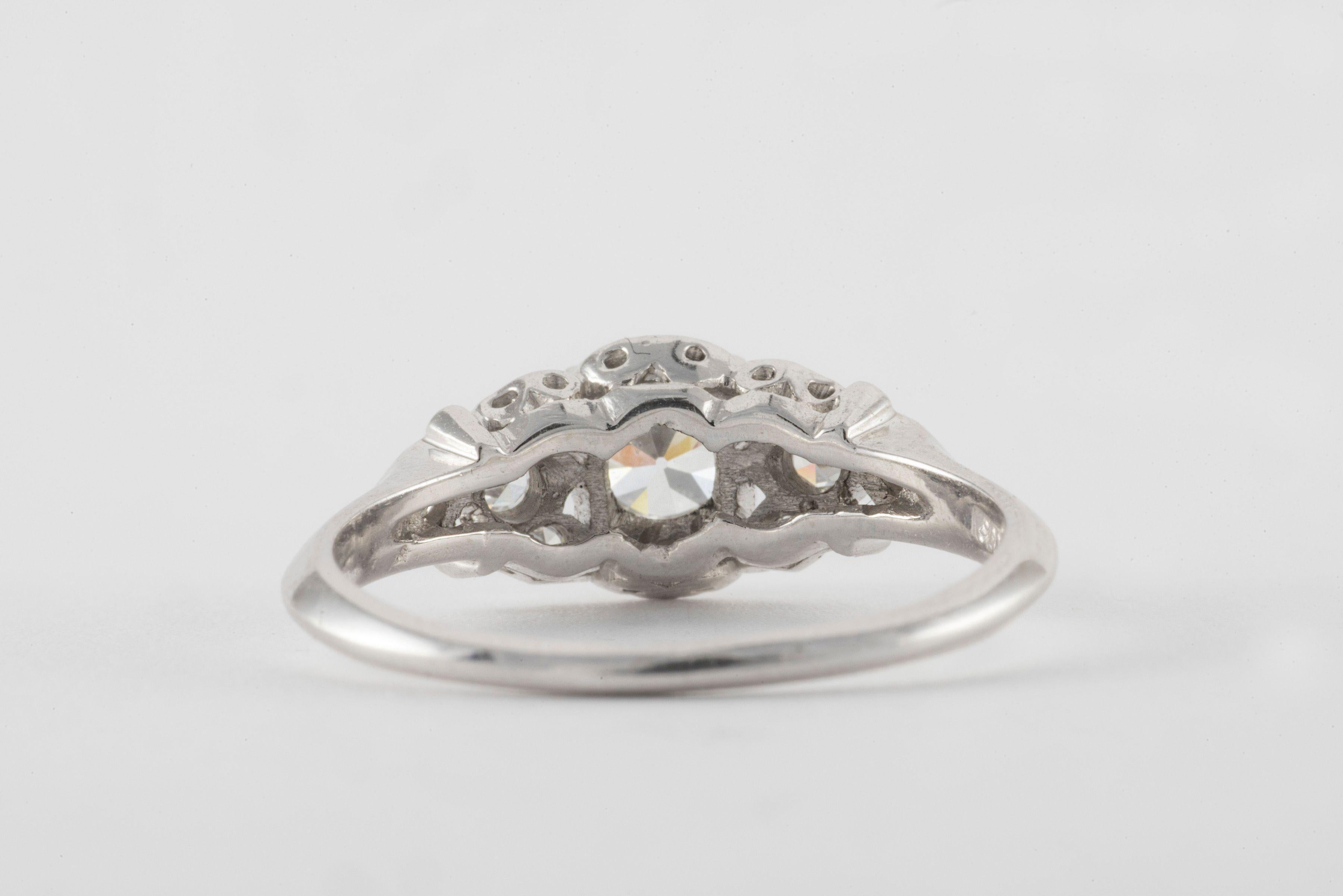 Old European Cut Art Deco Diamond and Platinum Ring For Sale