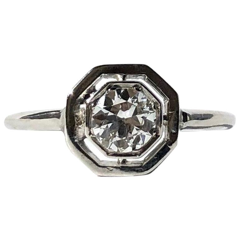 Art Deco Diamond and Platinum Solitaire Ring