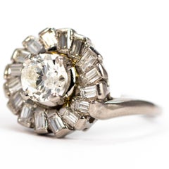 Art Deco Diamond and Platinum Swirl Cluster Ring