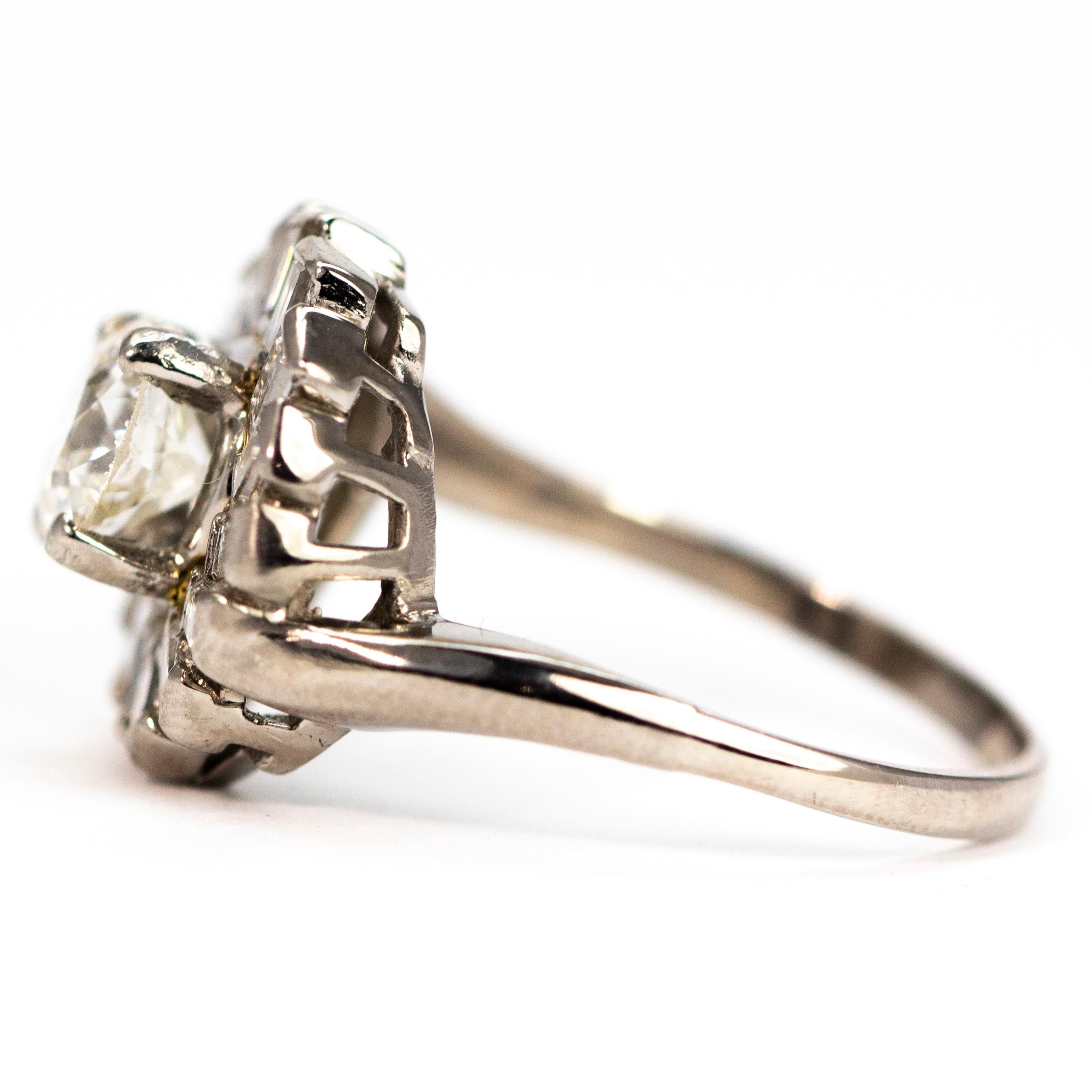 Art Deco Diamond and Platinum Swirl Cluster Ring In Good Condition In Chipping Campden, GB
