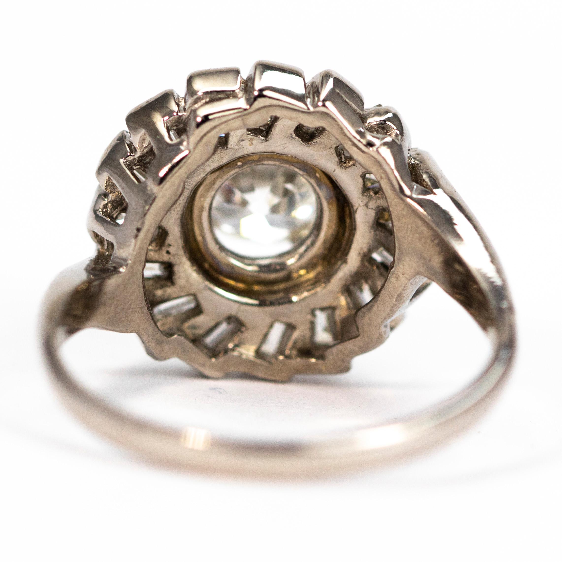 Women's Art Deco Diamond and Platinum Swirl Cluster Ring