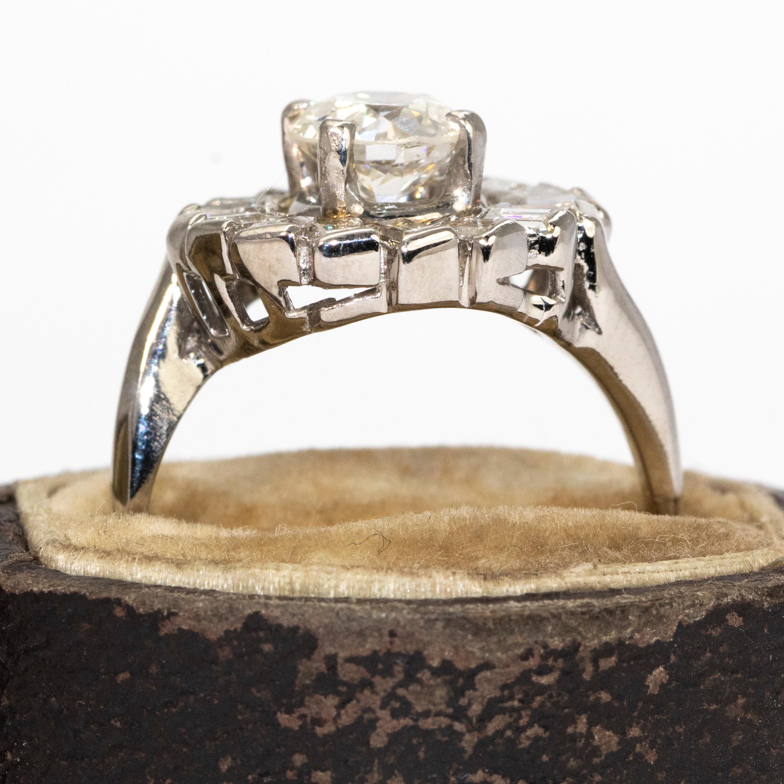 Art Deco Diamond and Platinum Swirl Cluster Ring 1