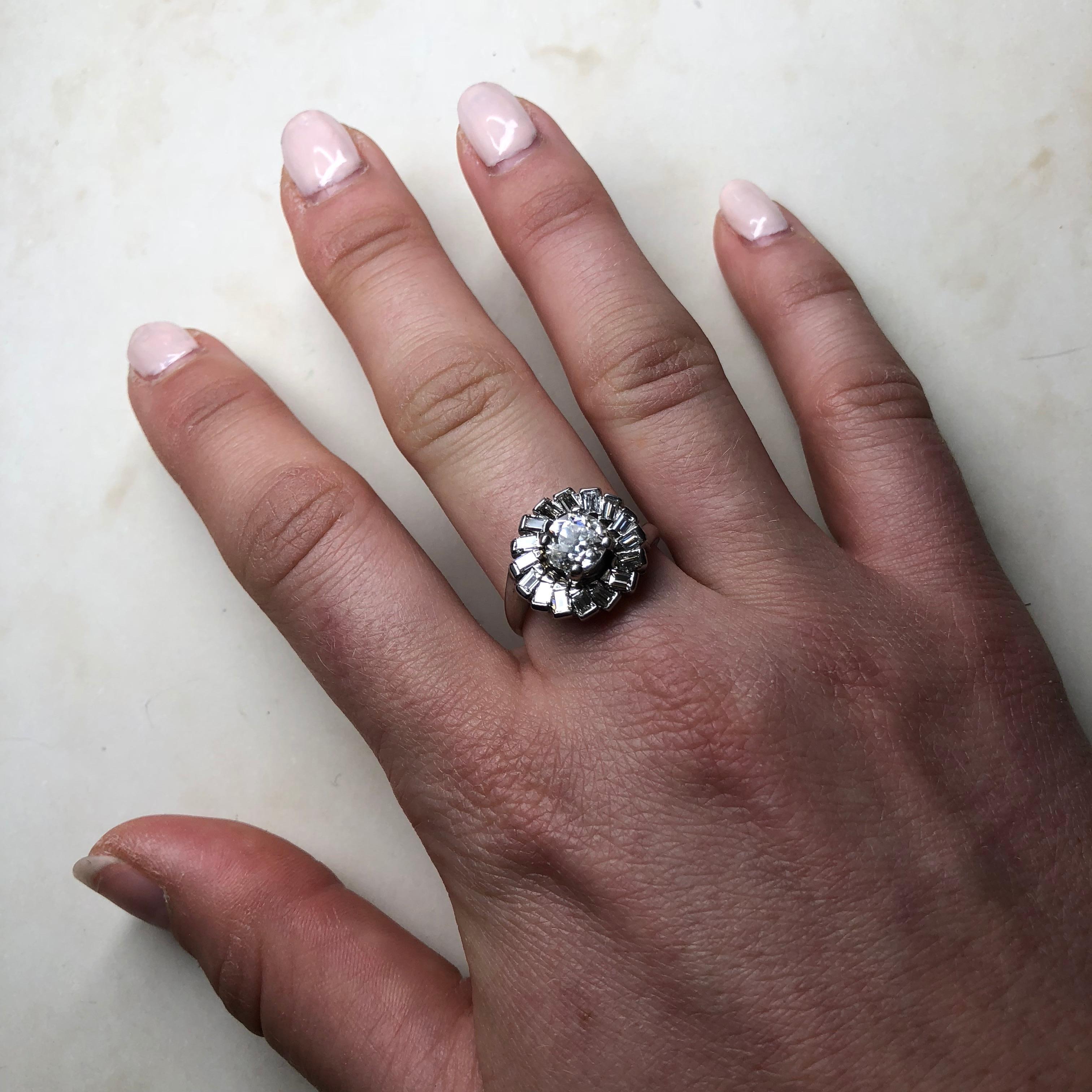 Art Deco Diamond and Platinum Swirl Cluster Ring 2
