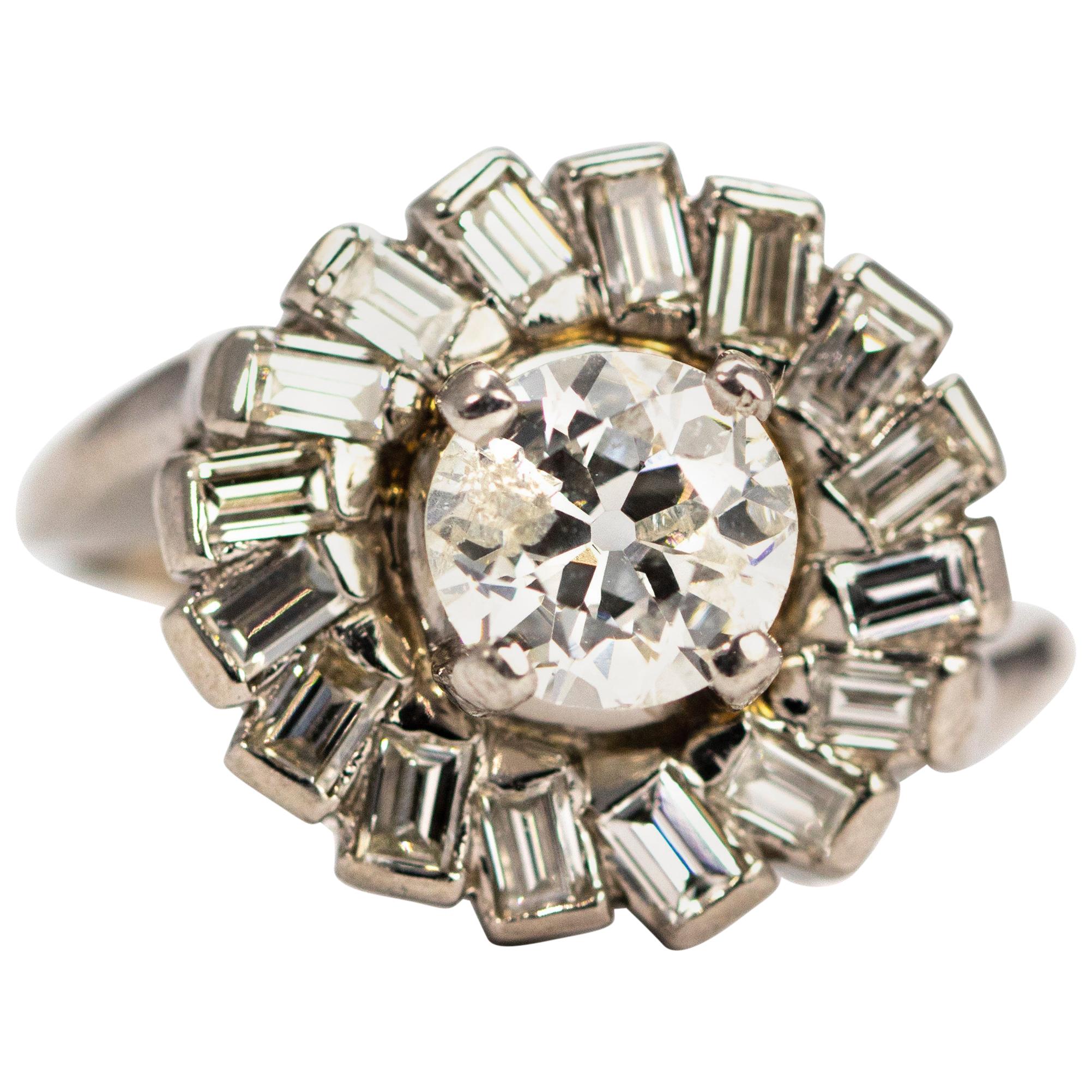 Art Deco Diamond and Platinum Swirl Cluster Ring
