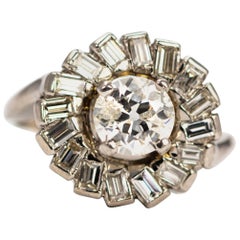Antique Art Deco Diamond and Platinum Swirl Cluster Ring