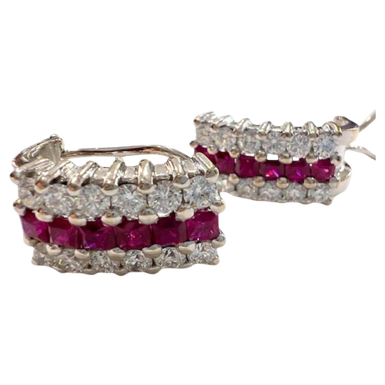 Art Deco Diamond and Ruby 18K Gold Earrings