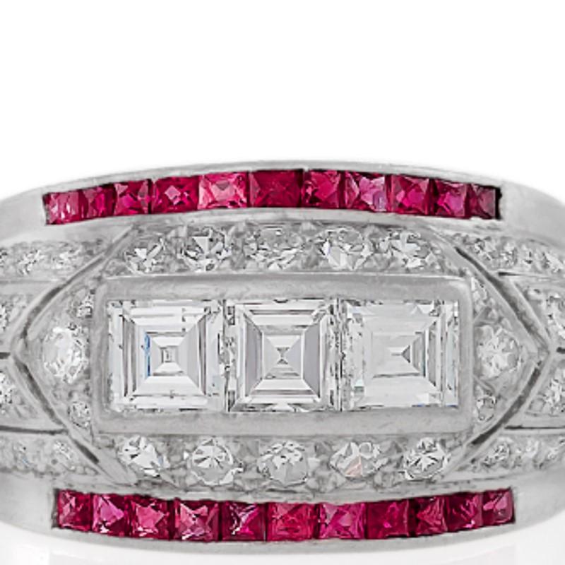 Women's Art Deco Diamond and Ruby Bombé Ring
