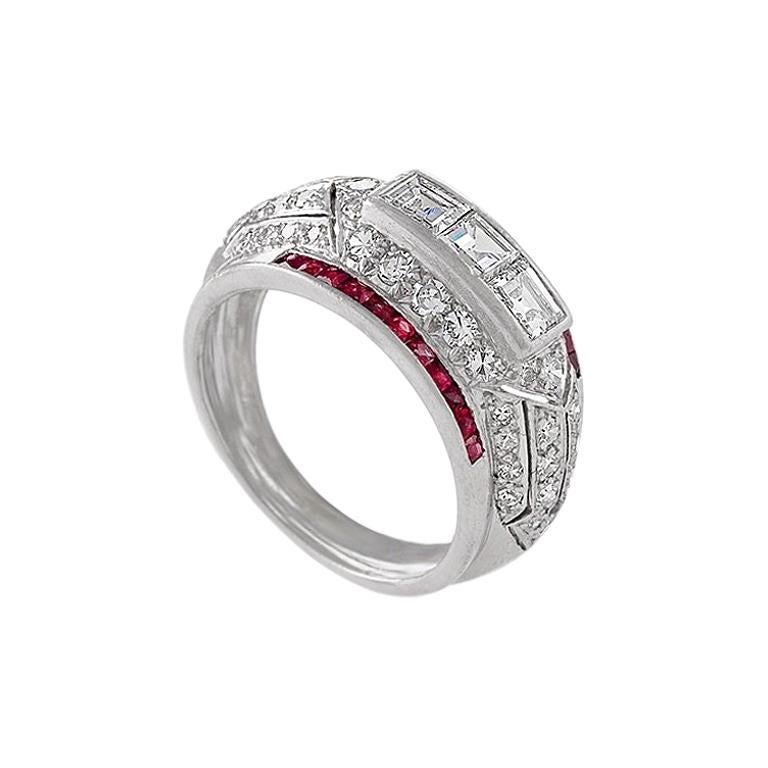 Art Deco Diamond and Ruby Bombé Ring