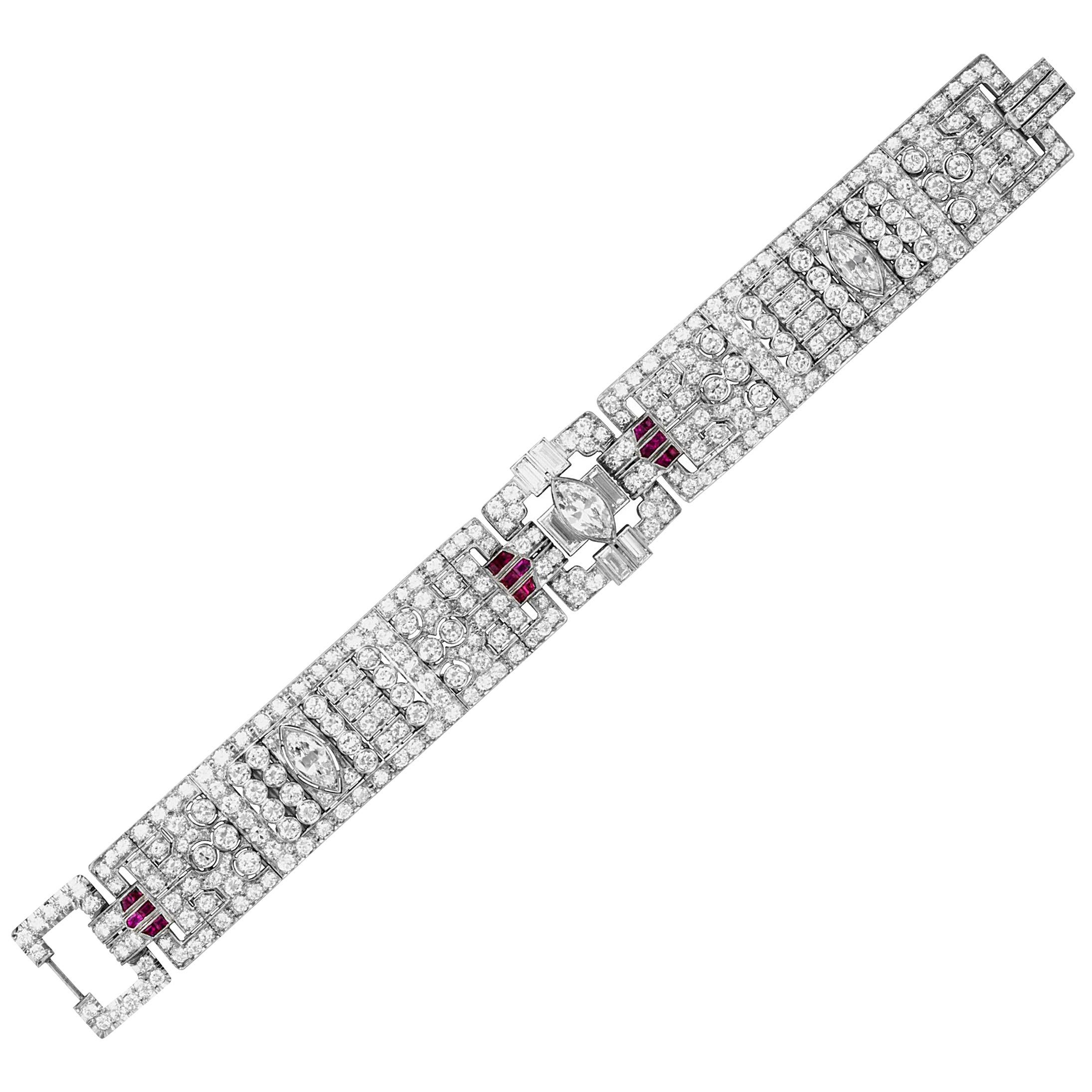 Art Deco Diamond and Ruby Bracelet