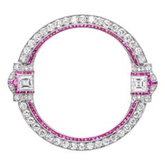 Art Deco Diamond and Ruby Circle Pin
